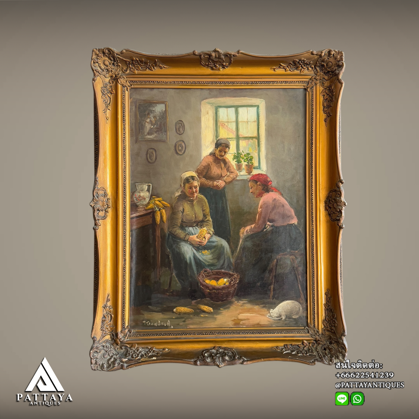 Oil on canvas depicting 3 Farmer ladies
