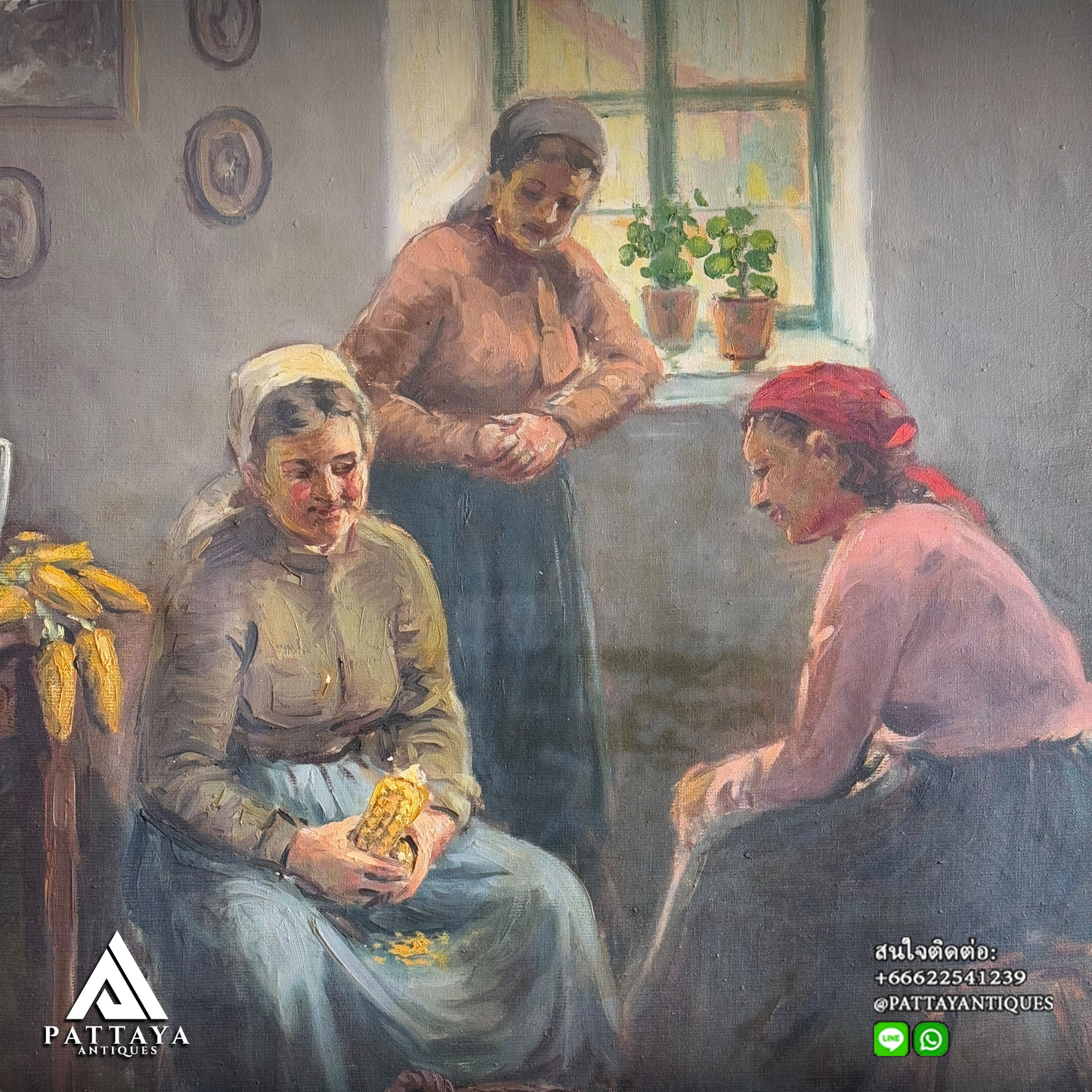 Oil on canvas depicting 3 Farmer ladies