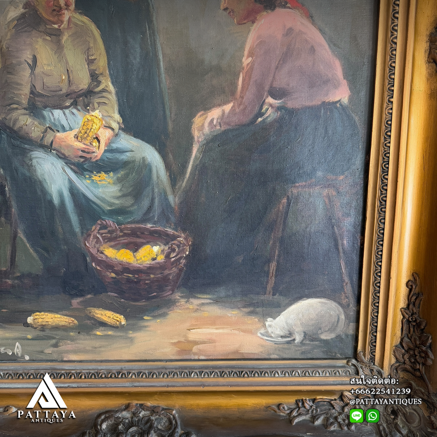 Oil on canvas depicting 3 Farmer ladies