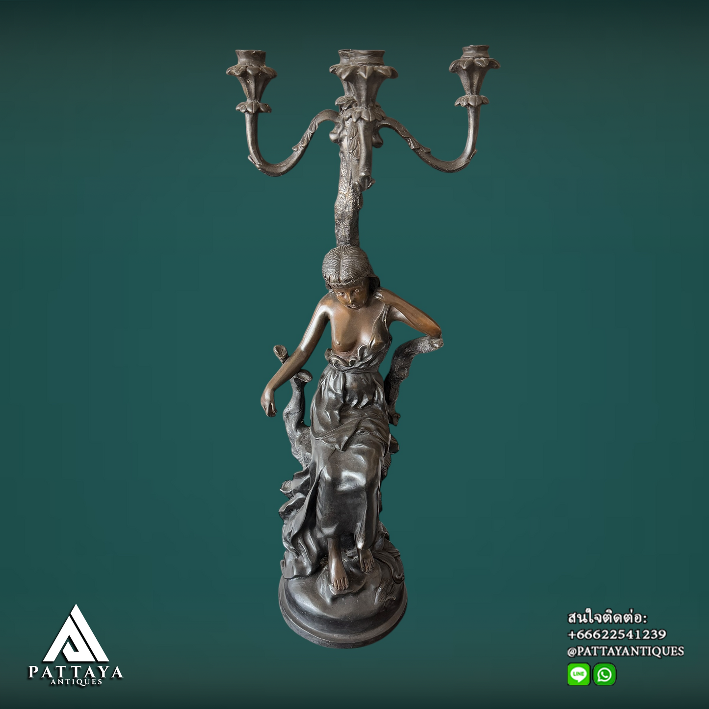 Antique Bronze lady figurine Candelabra