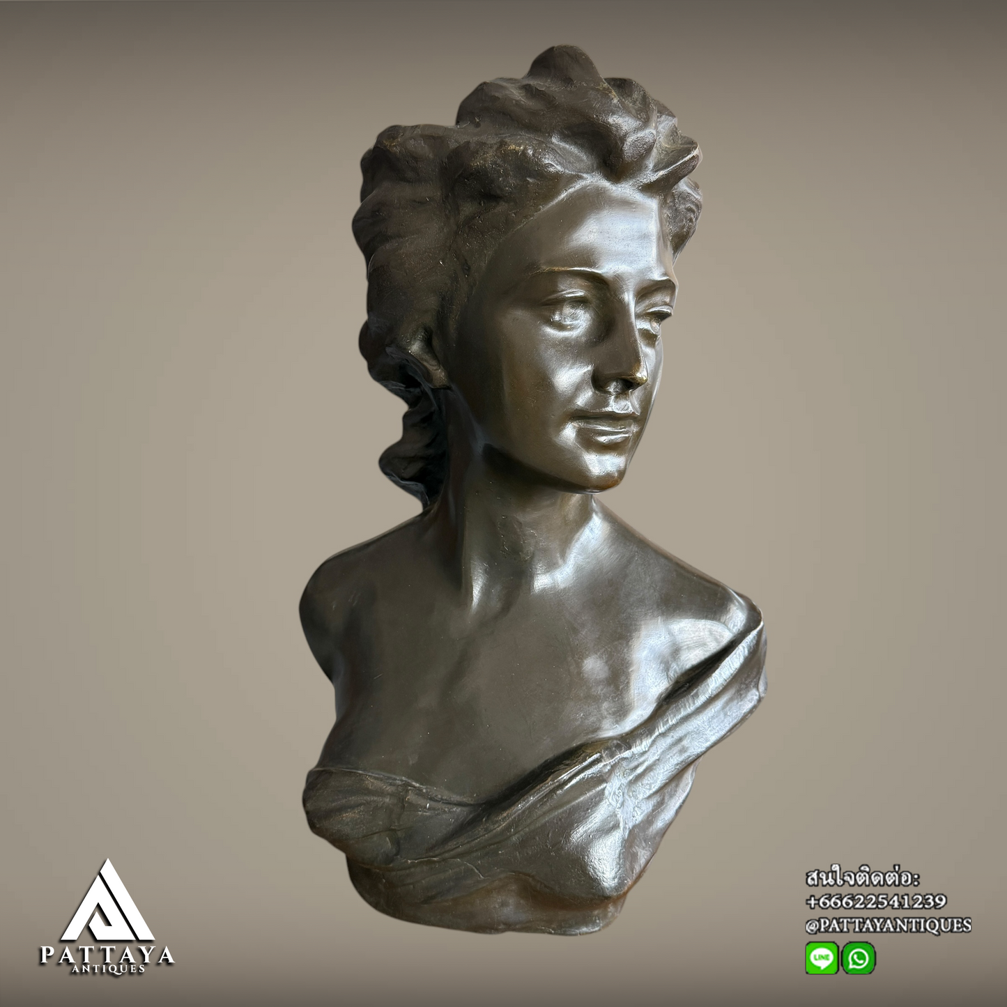 Antique bronze lady bust by Jef Lambeaux 1852-1908