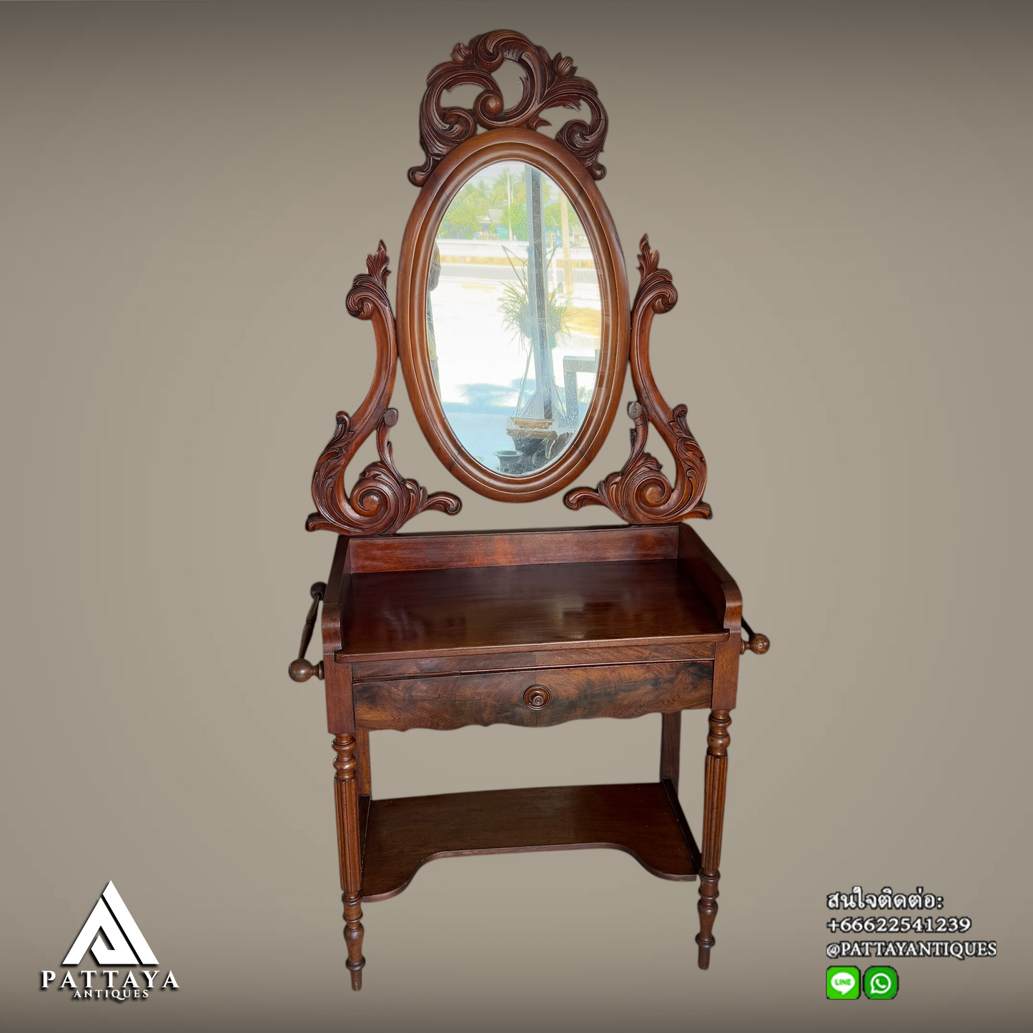 Antique Dutch wood carved vanity table
