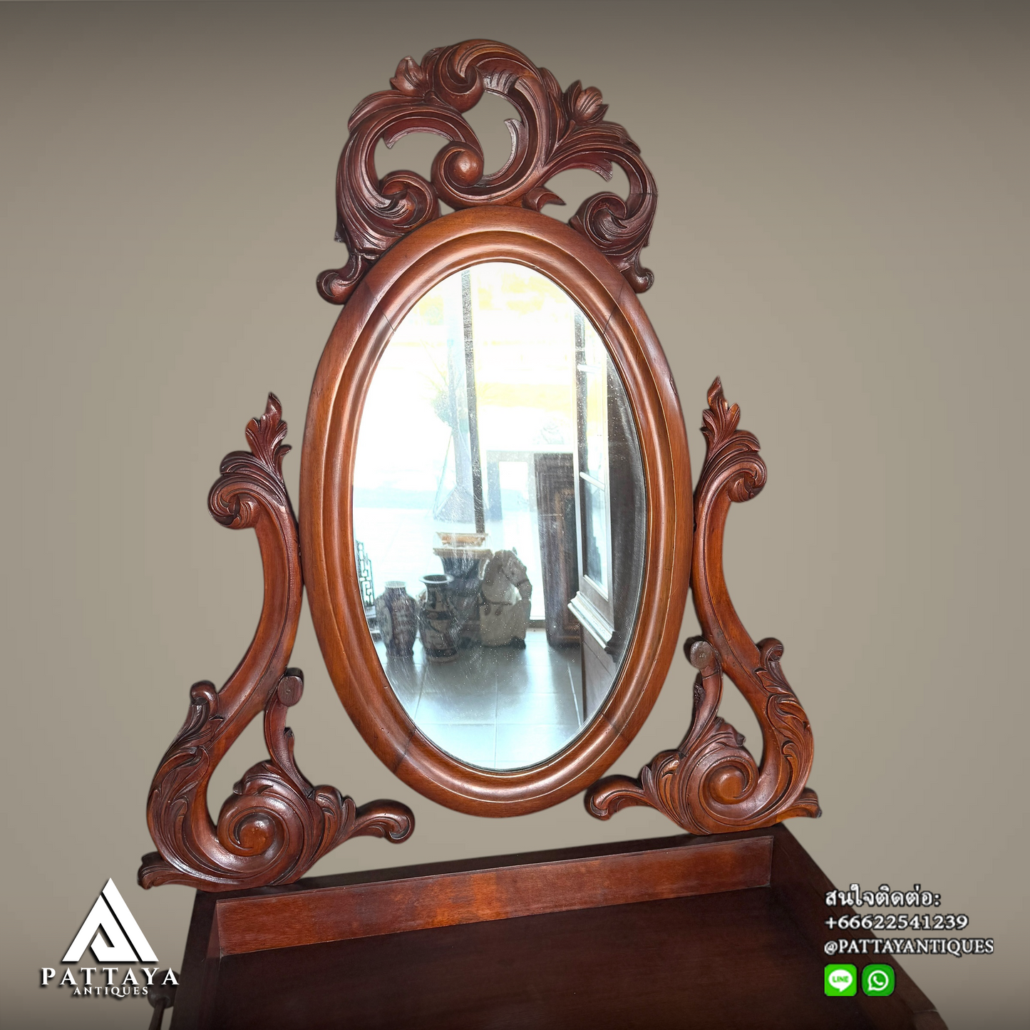 Antique Dutch wood carved vanity table
