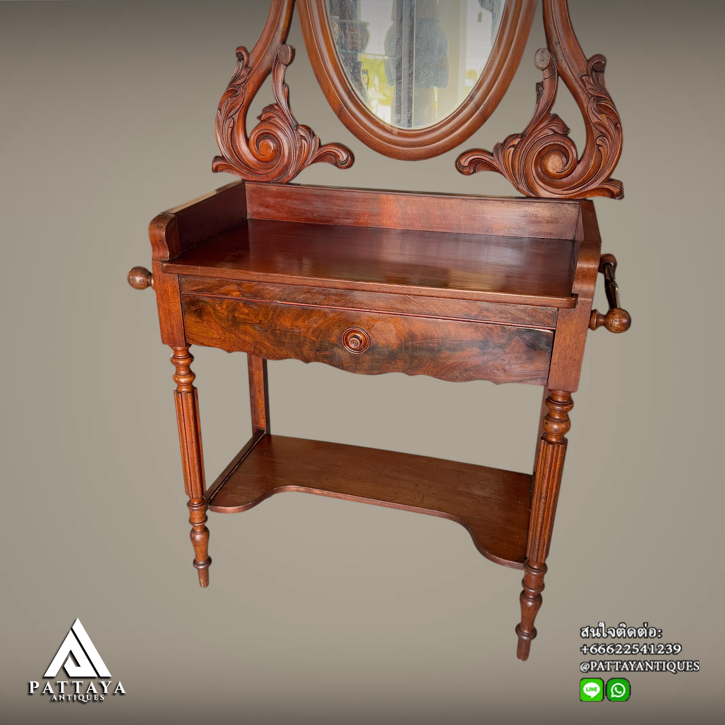 Antique Dutch wood carved vanity table
