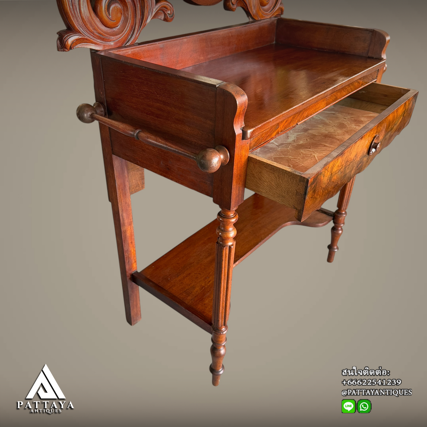 Antique Dutch wood carved vanity table