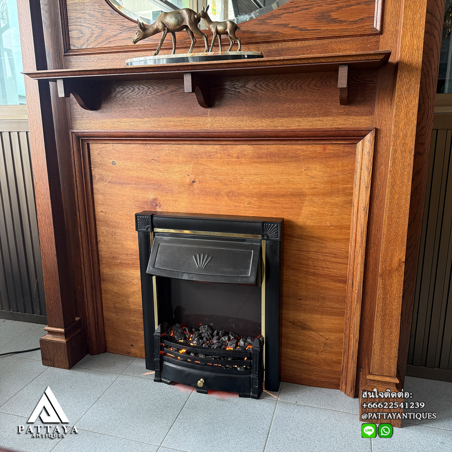 Antique Oak Victorian Style Fireplace Mantel