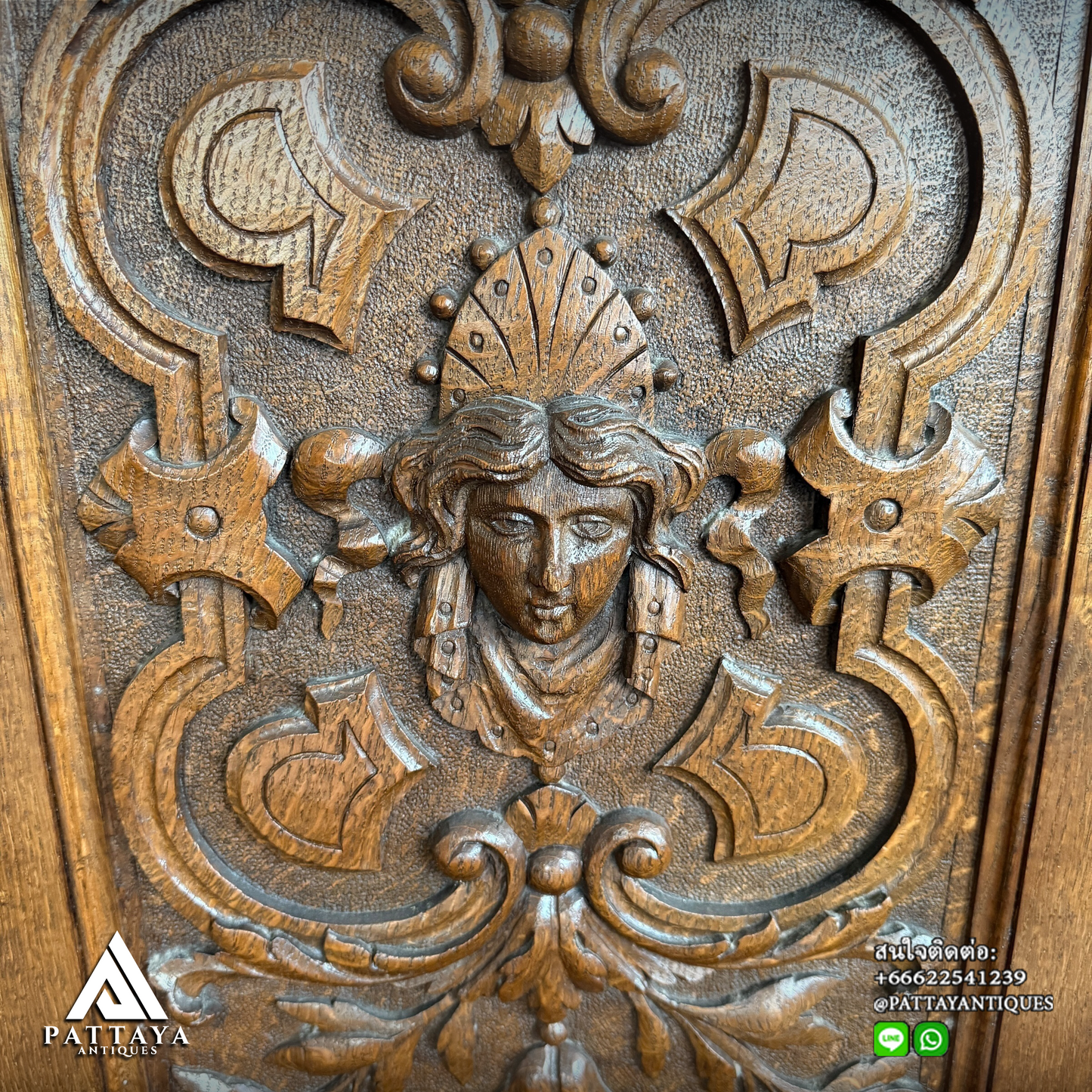 Antique Oak carved hall-bench