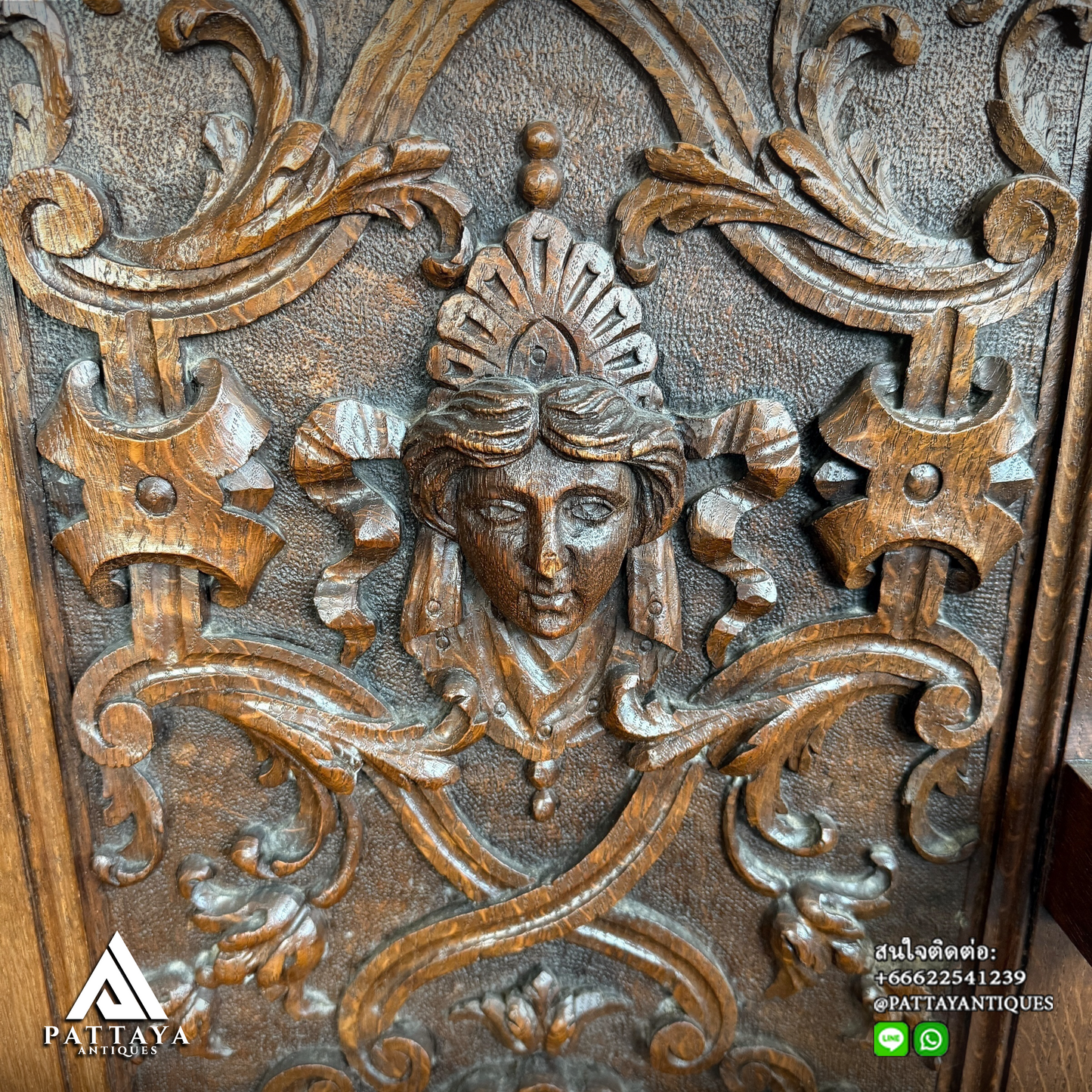 Antique Oak carved hall-bench