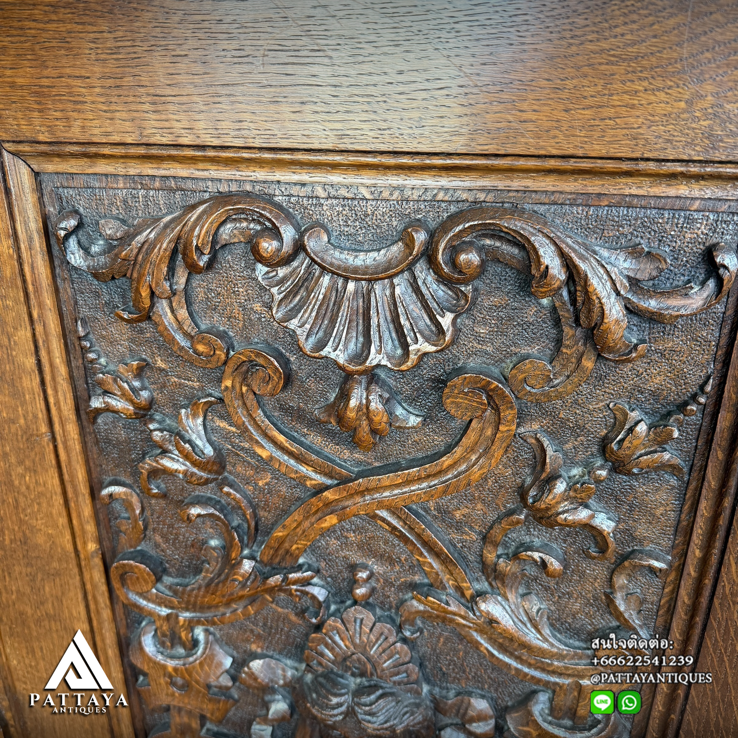 Antique Oak carved hall-bench