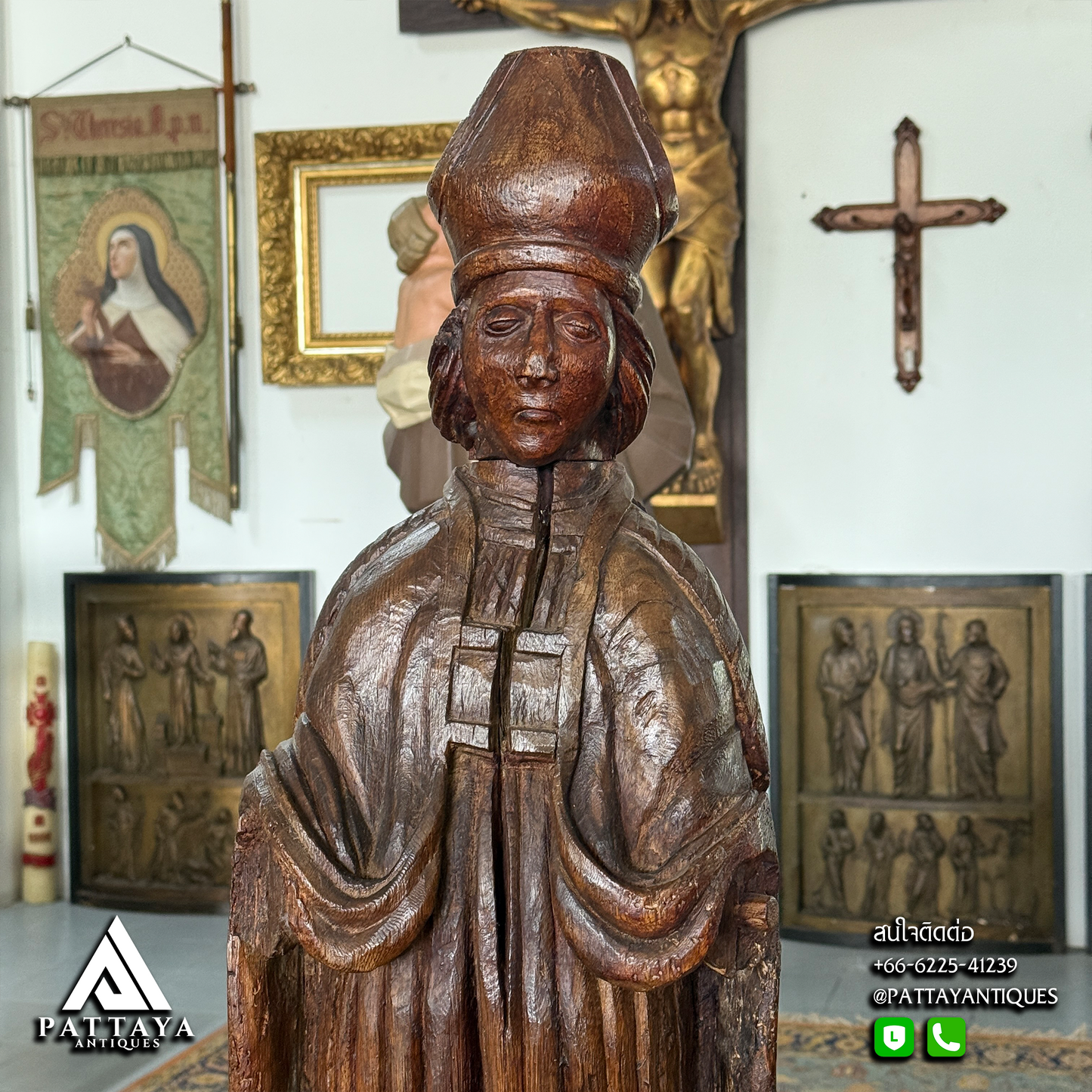 Antique Wood Carved Bishop