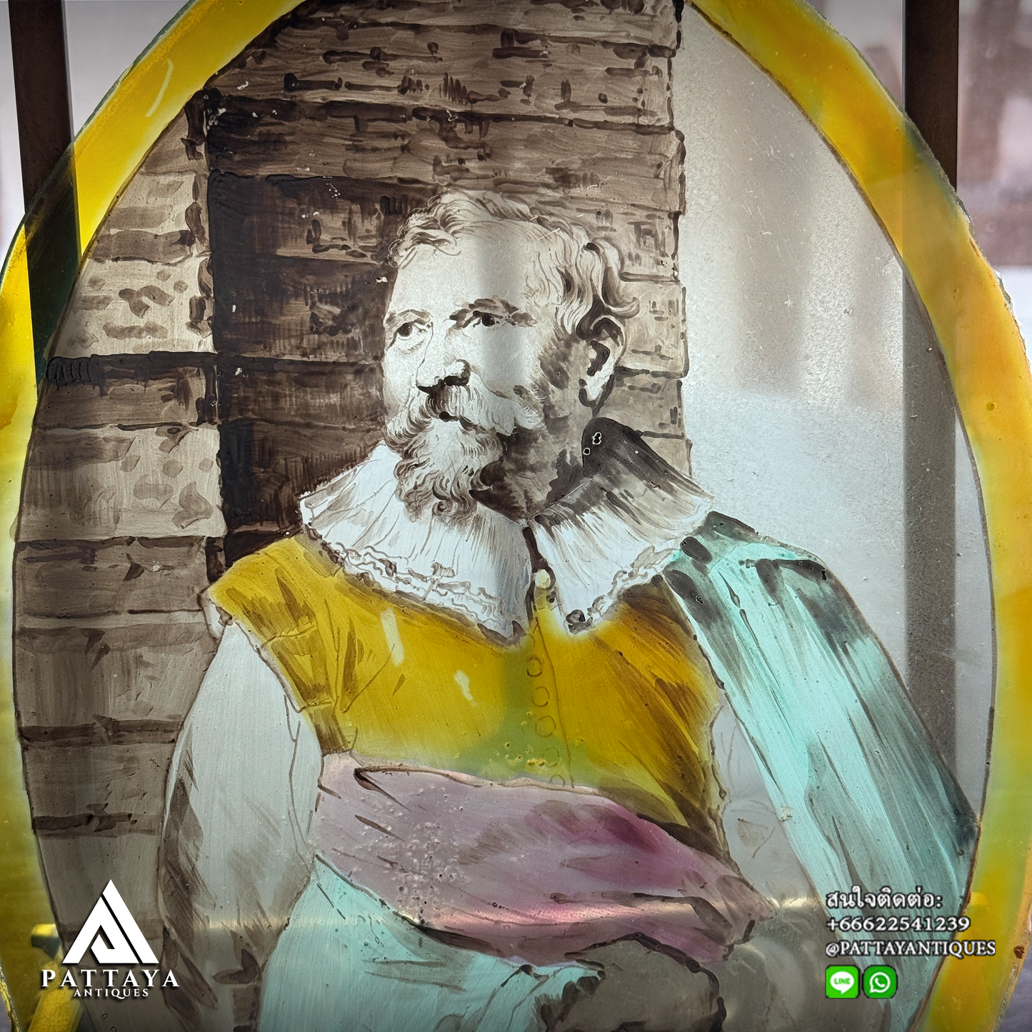 3 Antique hand-painted portrait windows