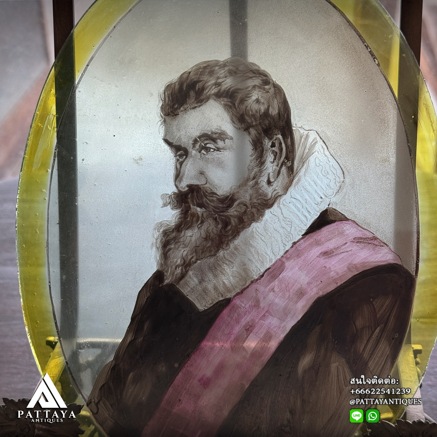 3 Antique hand-painted portrait windows