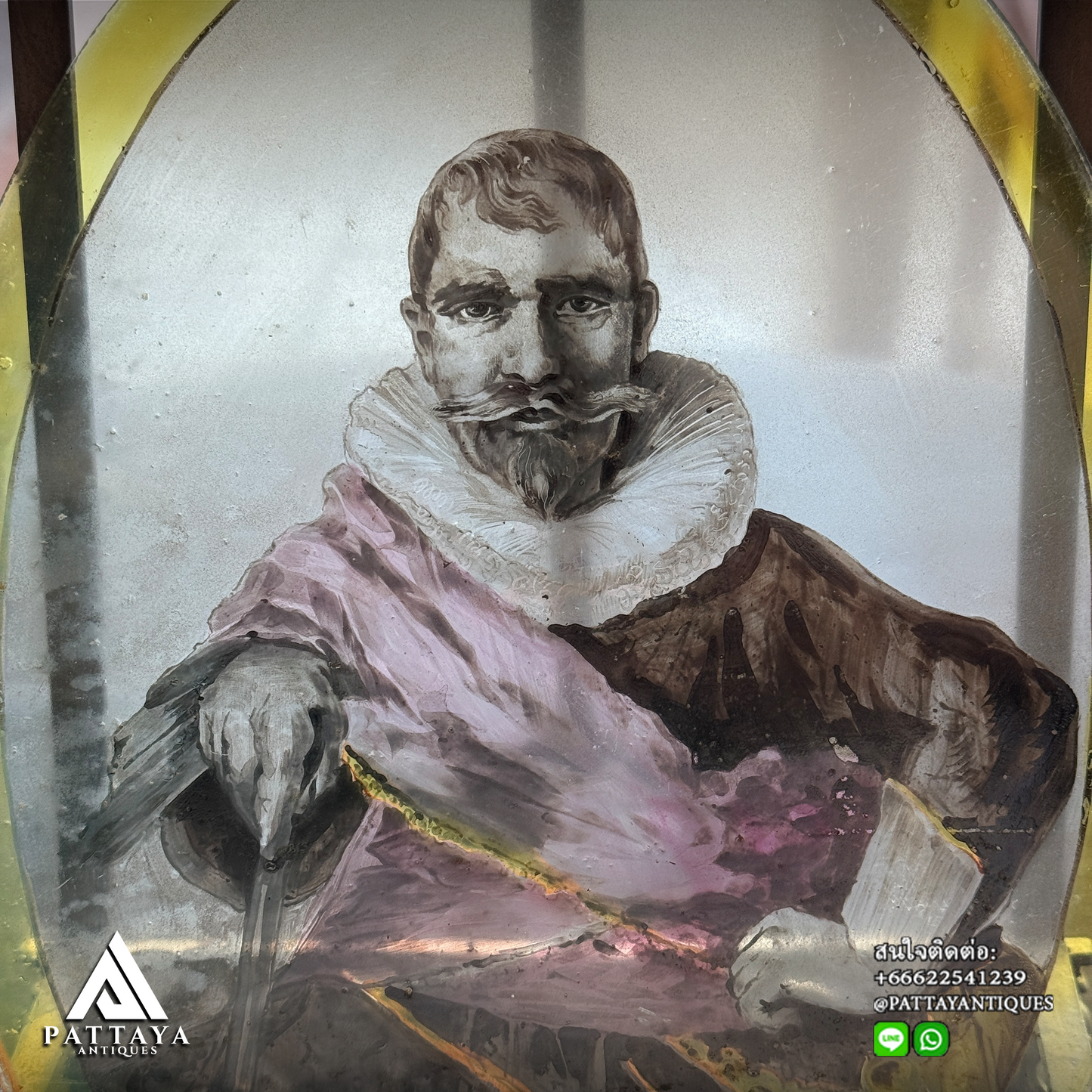 3 Antique hand-painted portrait windows