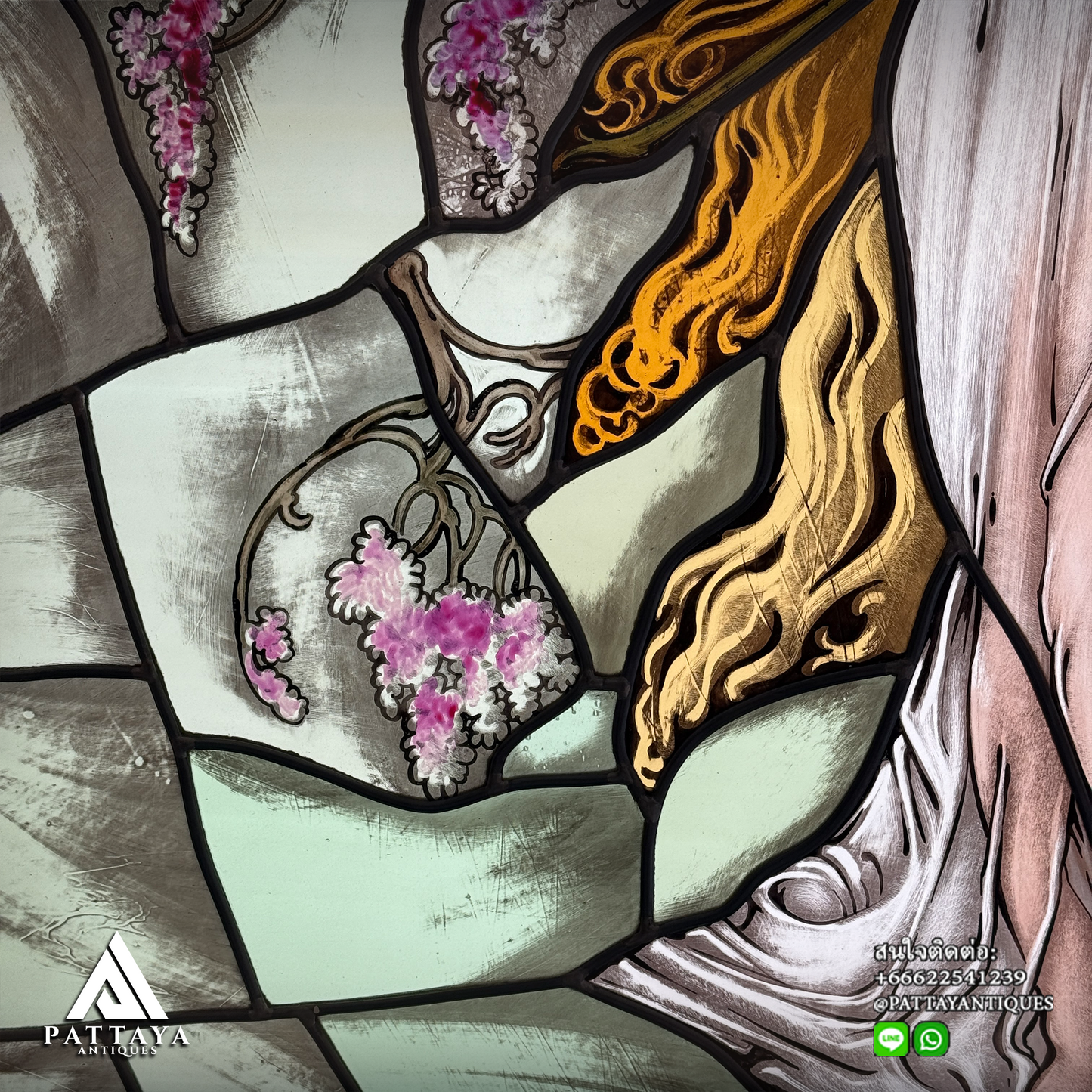 Large Stained Glass window Art Nouveau style