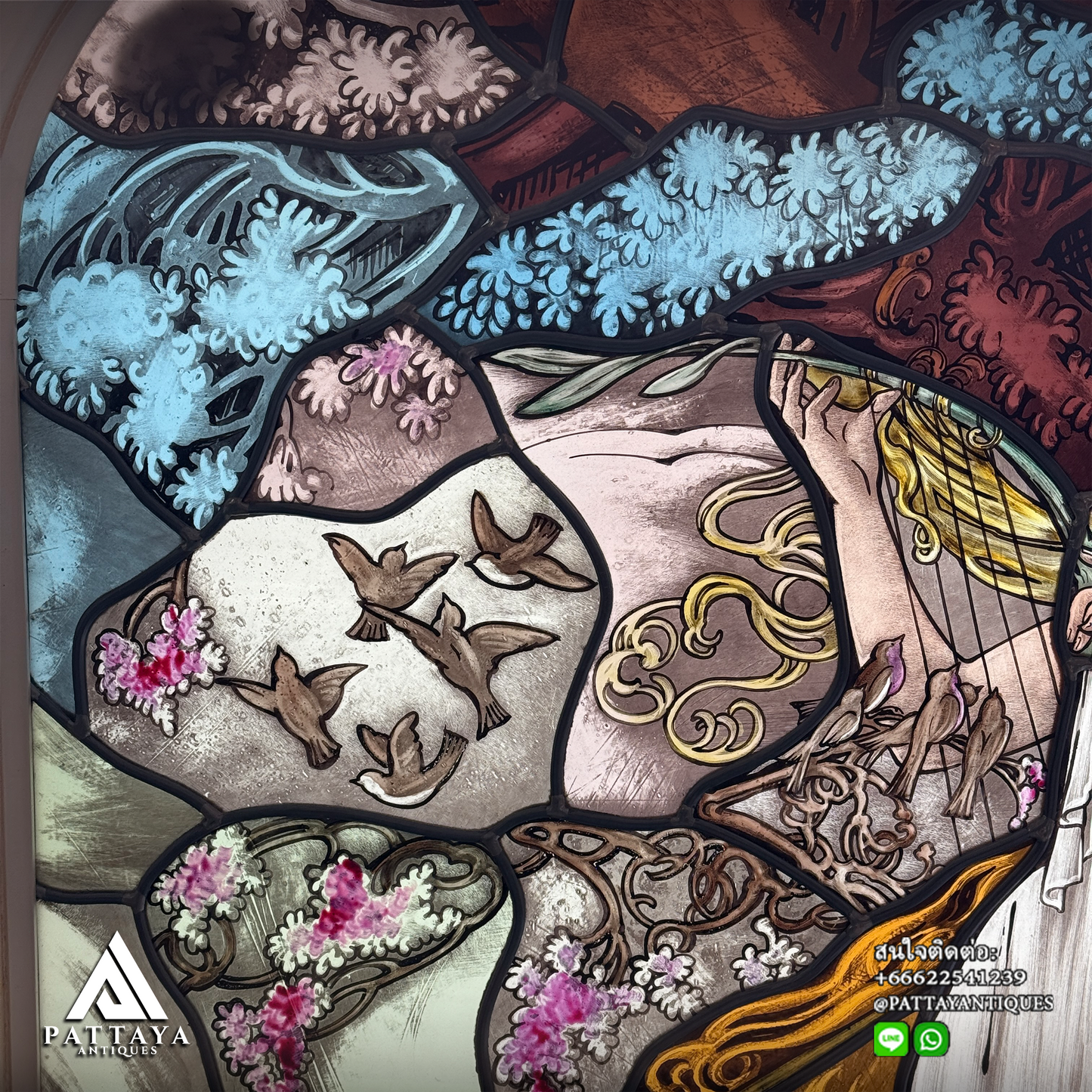 Large Stained Glass window Art Nouveau style