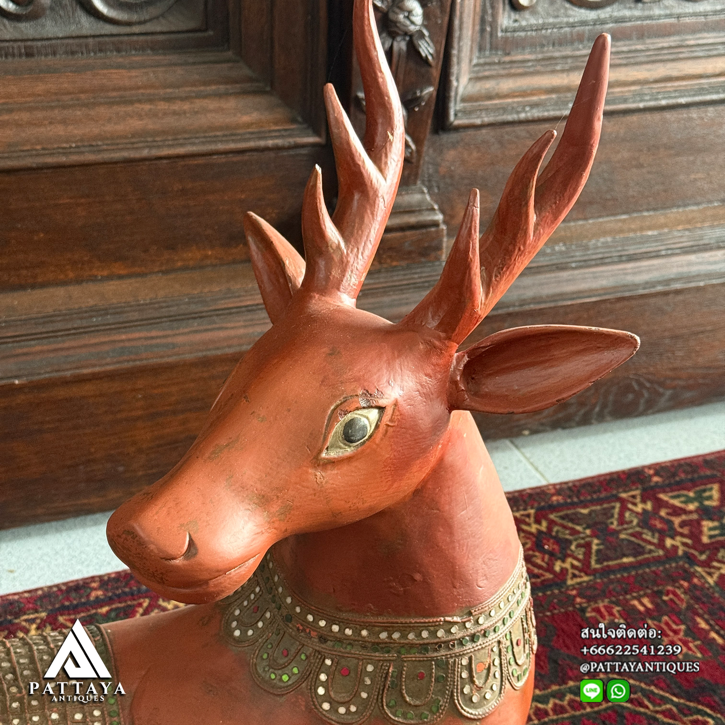 Thai Wood carved Deer decorated with colored glass