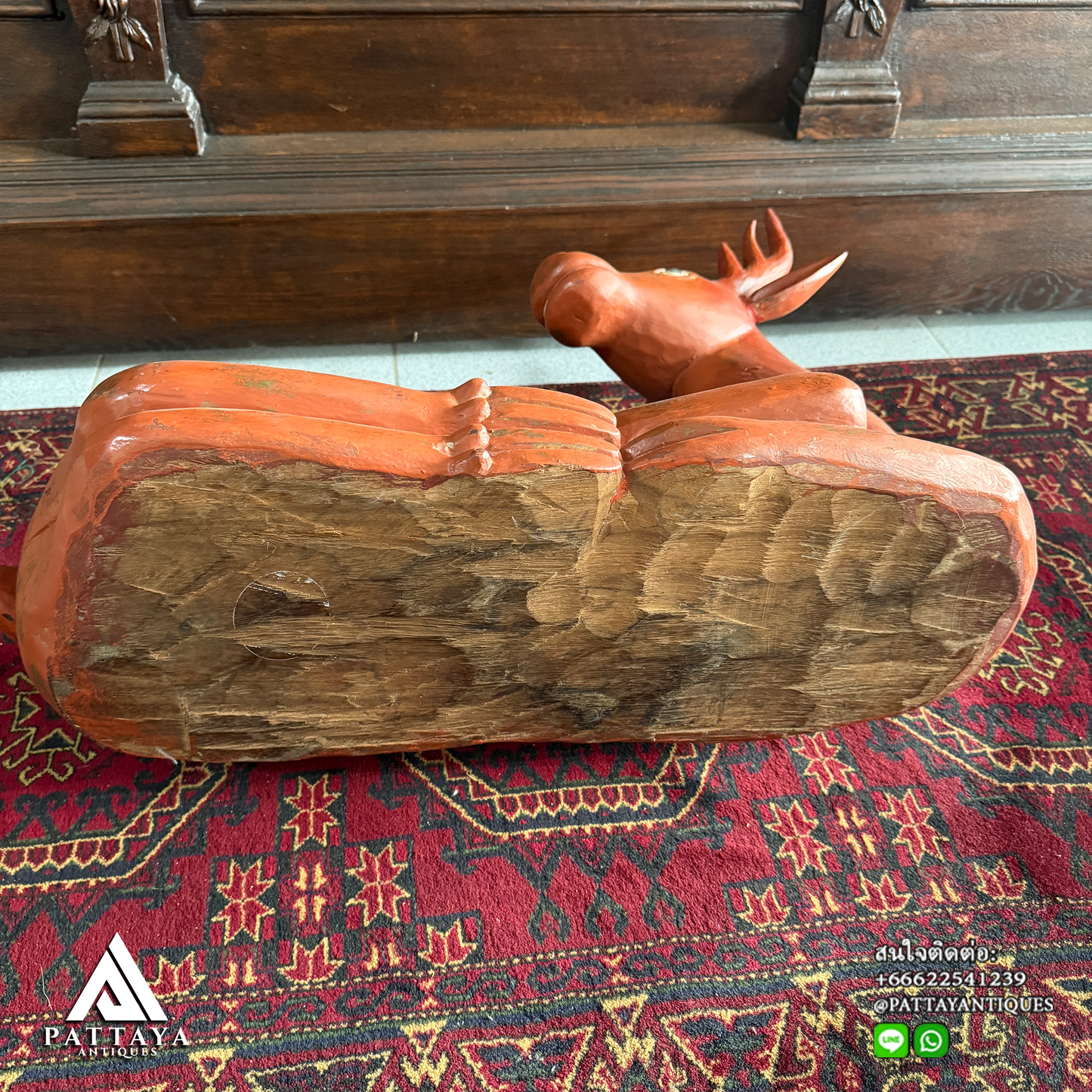 Thai Wood carved Deer decorated with colored glass