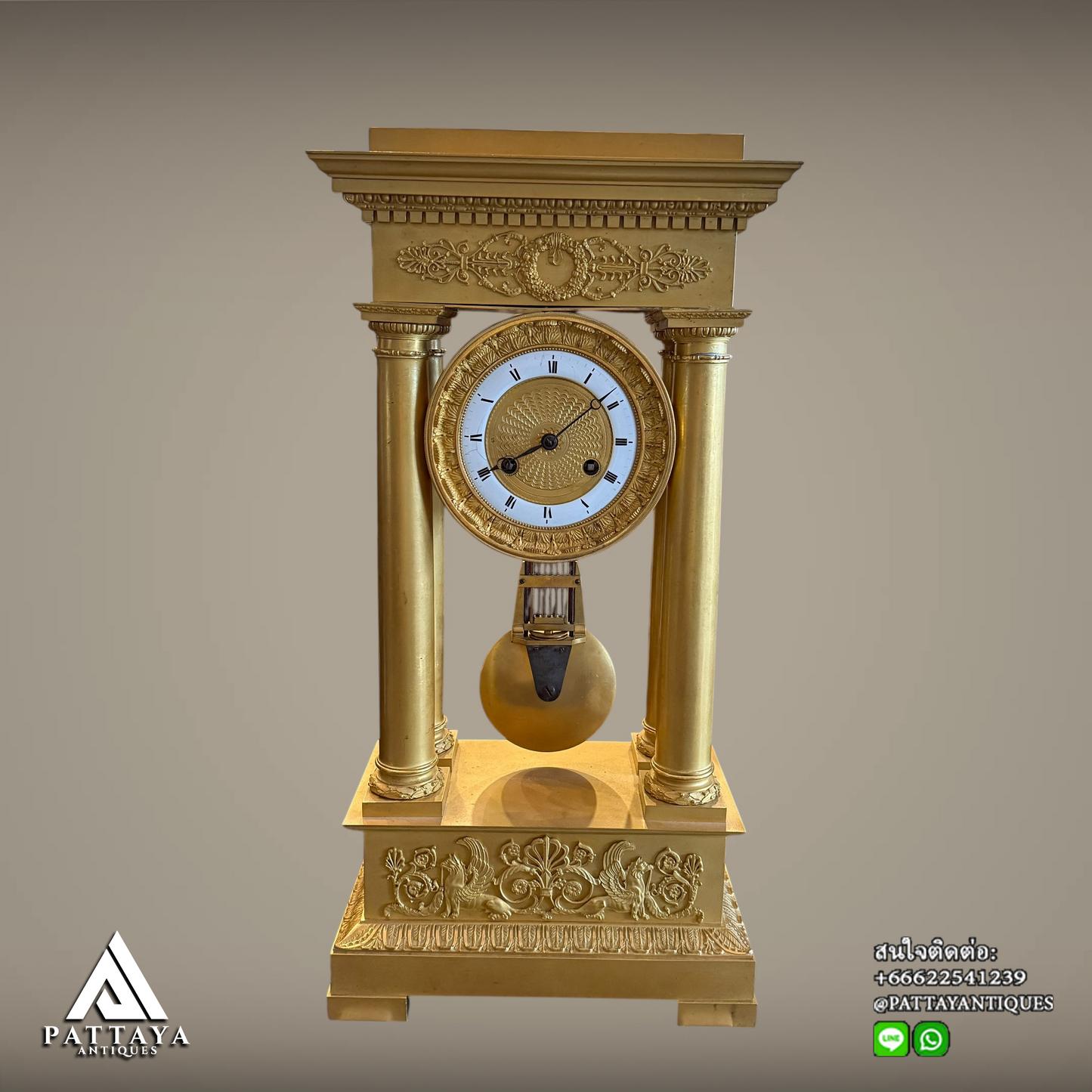 Large Empire gilded Bronze Portico clock