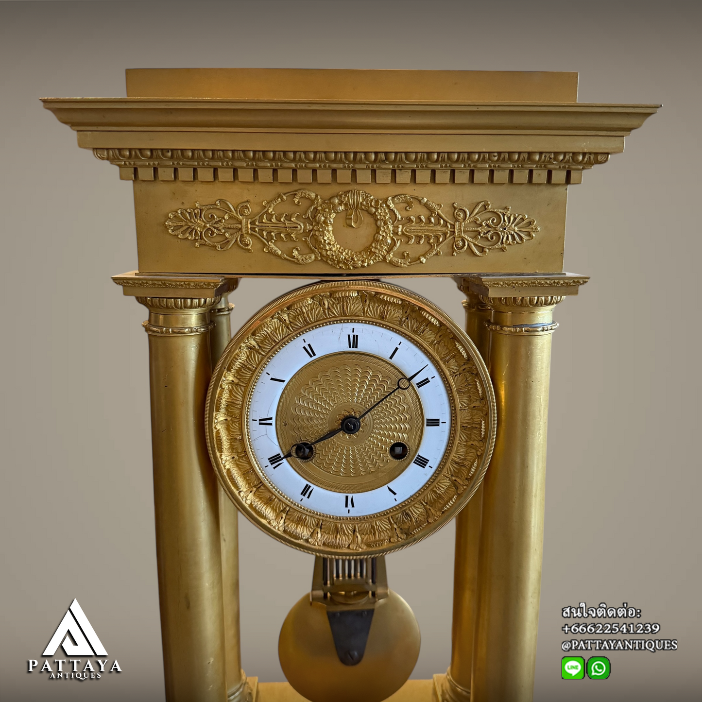 Large Empire gilded Bronze Portico clock