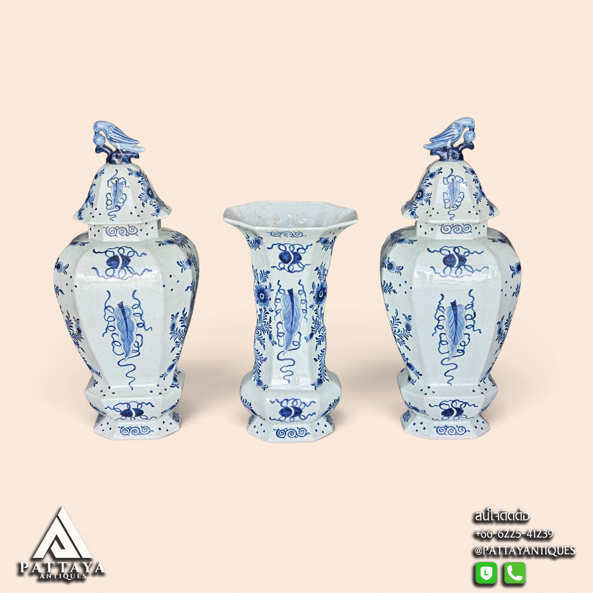 19th Century Large Set of Delft Blue Vases