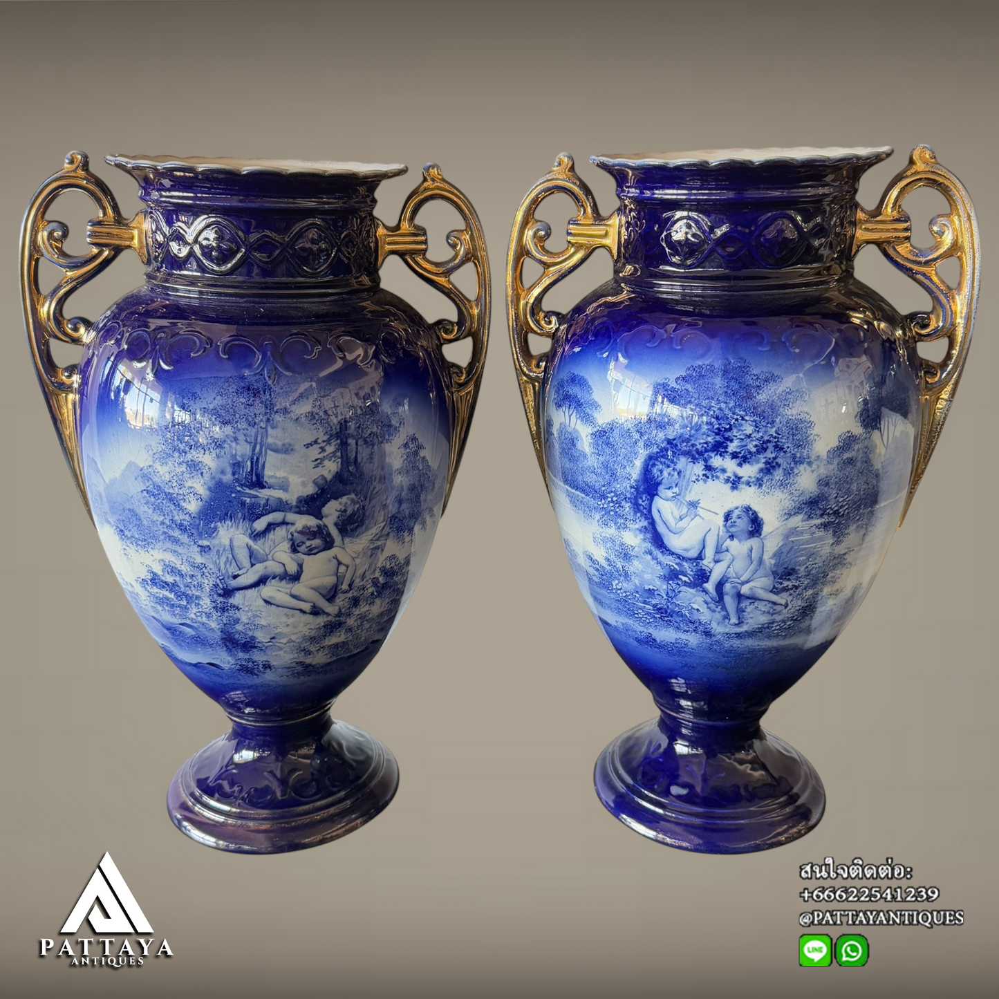 Pair of Cobalt Victorian style vases