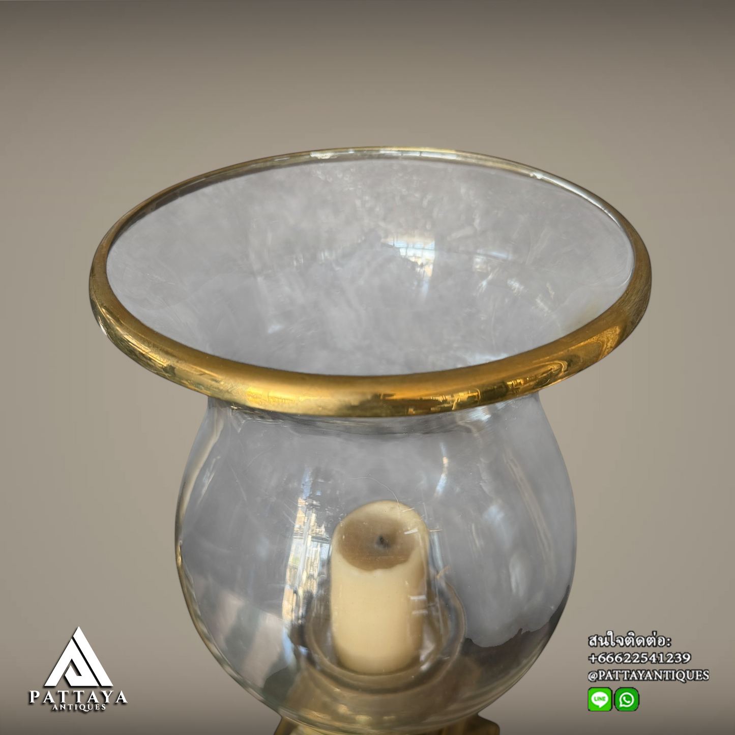 Pair of Glass & Brass Hurricane candle holders