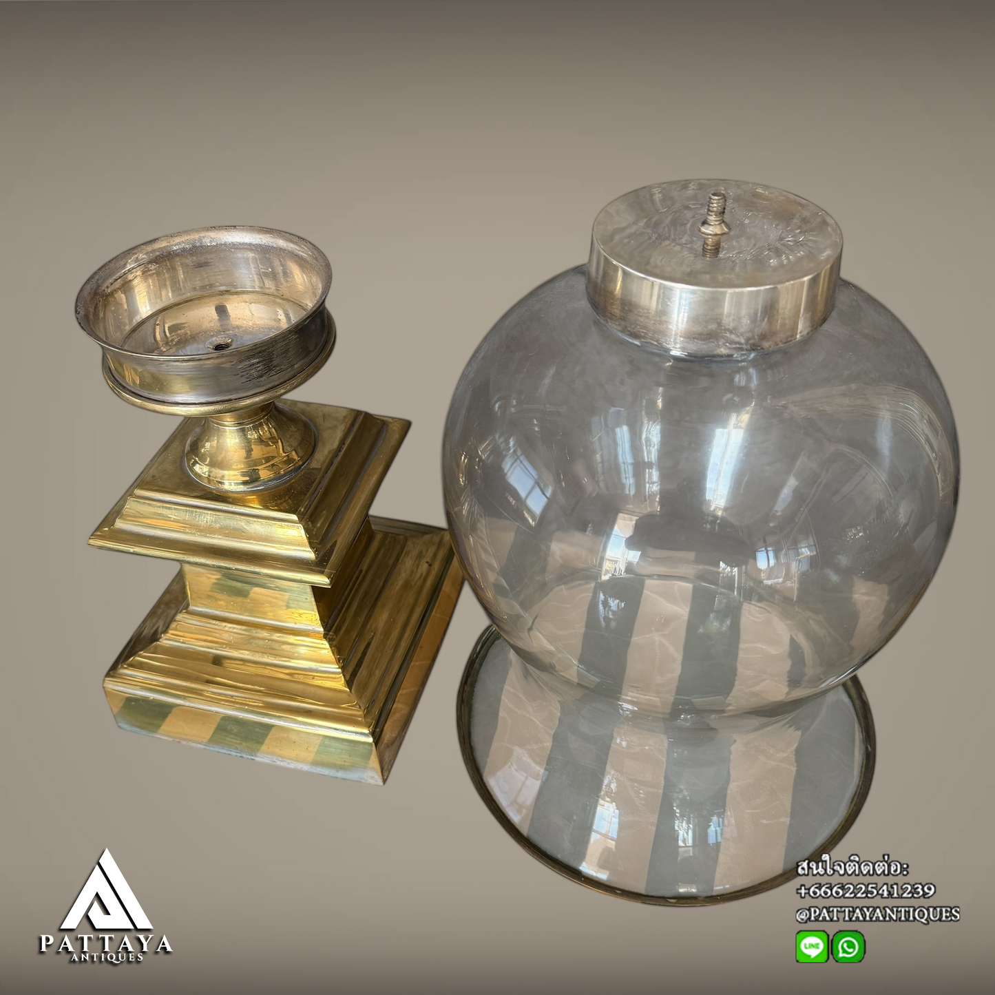 Pair of Glass & Brass Hurricane candle holders