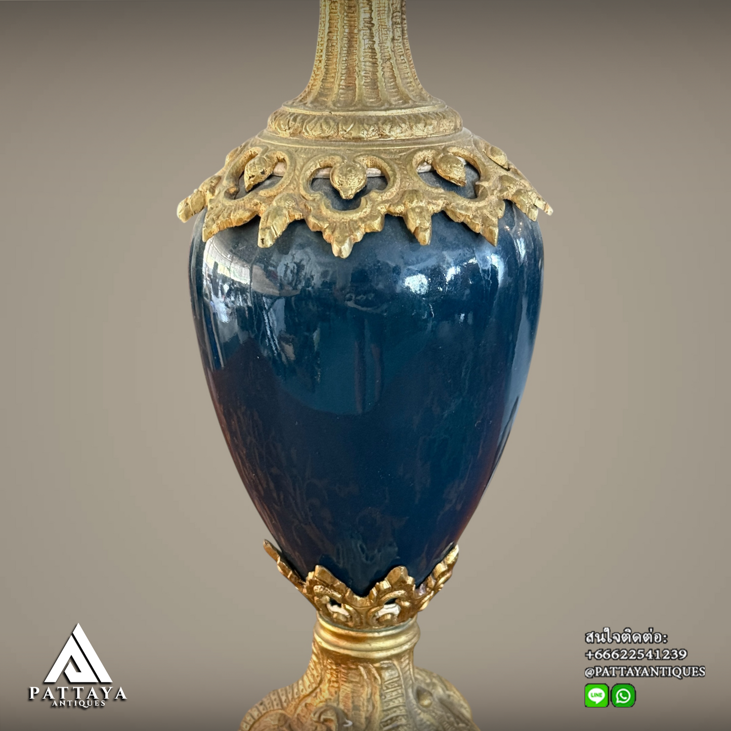 Pair of Ormolu Dark Cyan glazed porcelain 5 light Candelabras