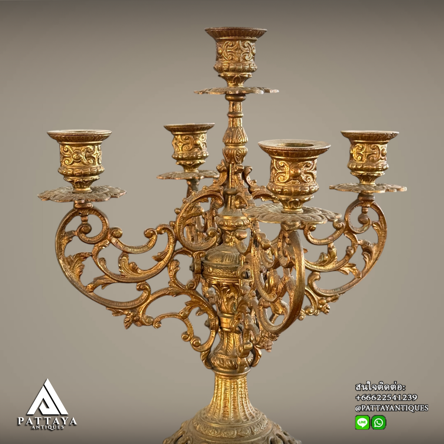 Pair of Ormolu Dark Cyan glazed porcelain 5 light Candelabras