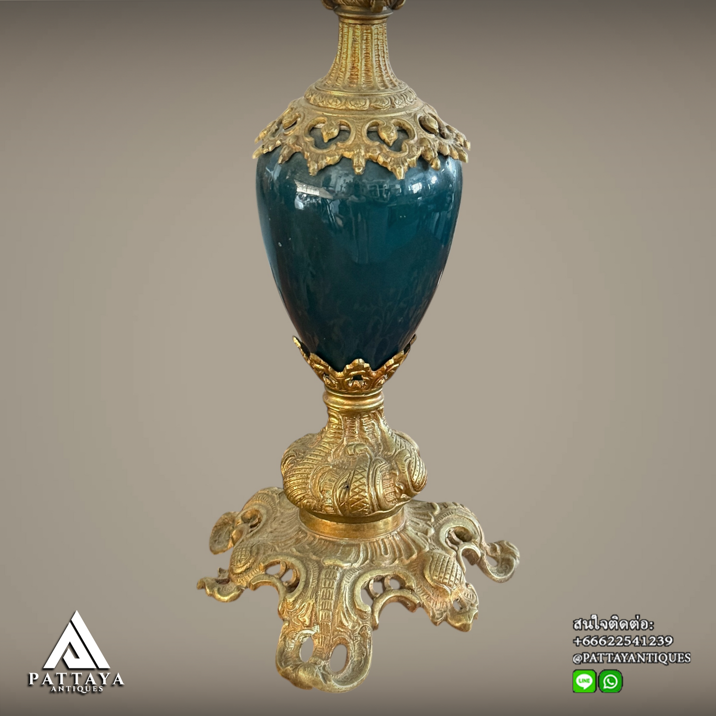 Pair of Ormolu Dark Cyan glazed porcelain 5 light Candelabras