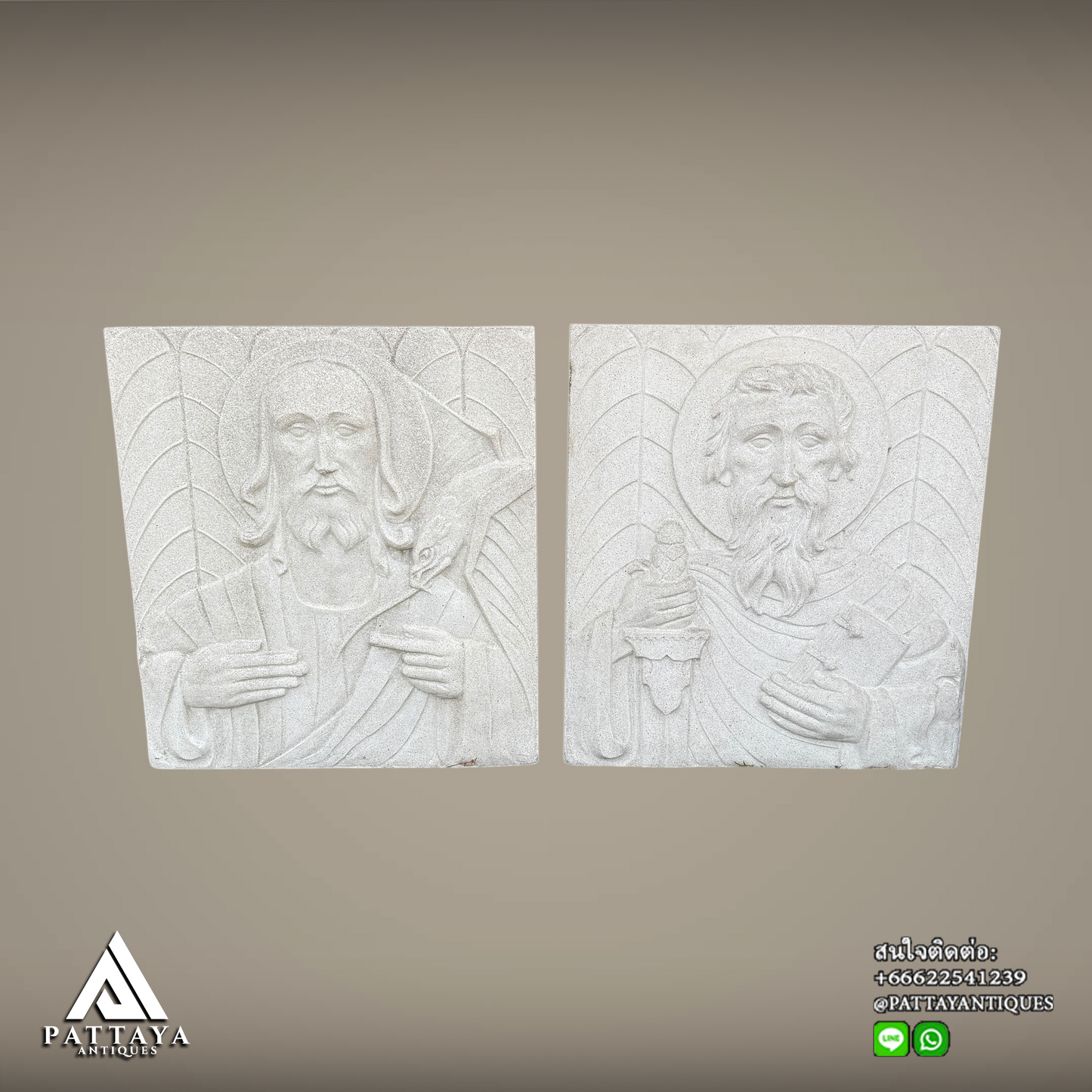 Pair of Religious Limestone carved reliefs