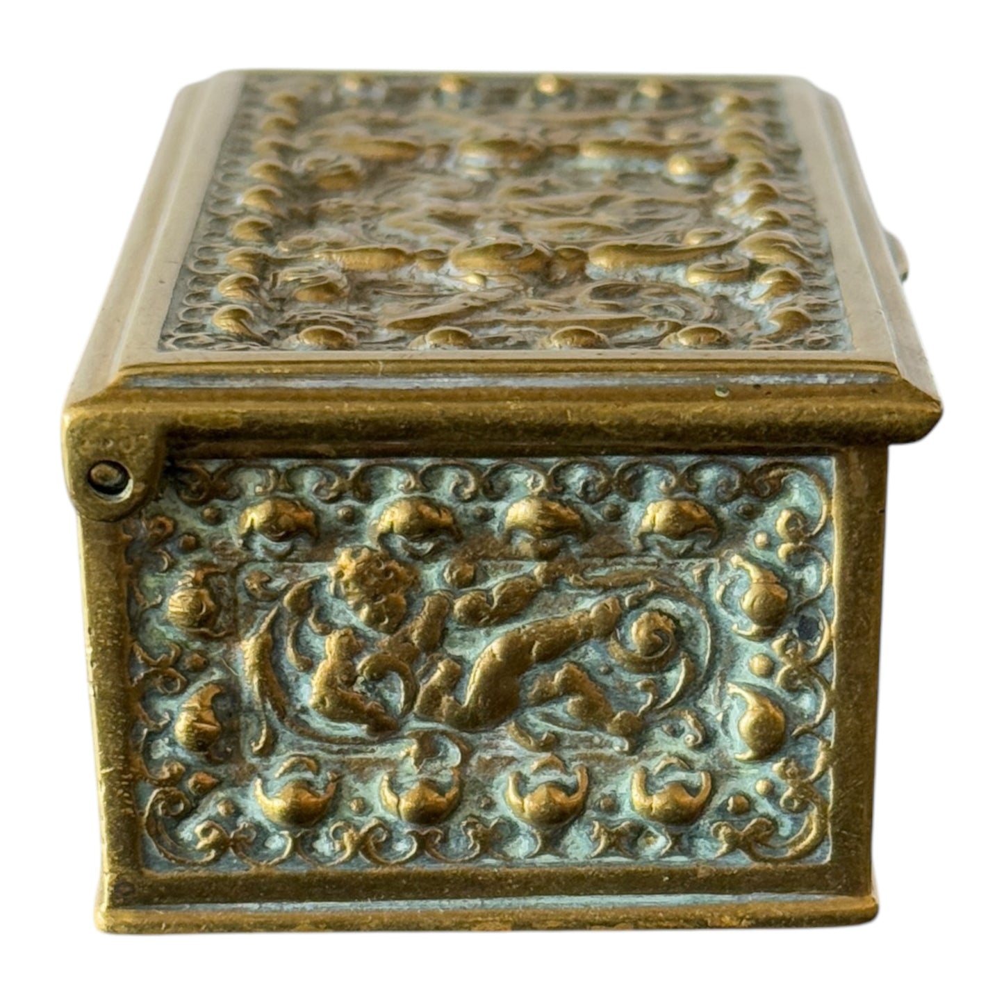 Antique Brass stamped storage box with Cupid scenes