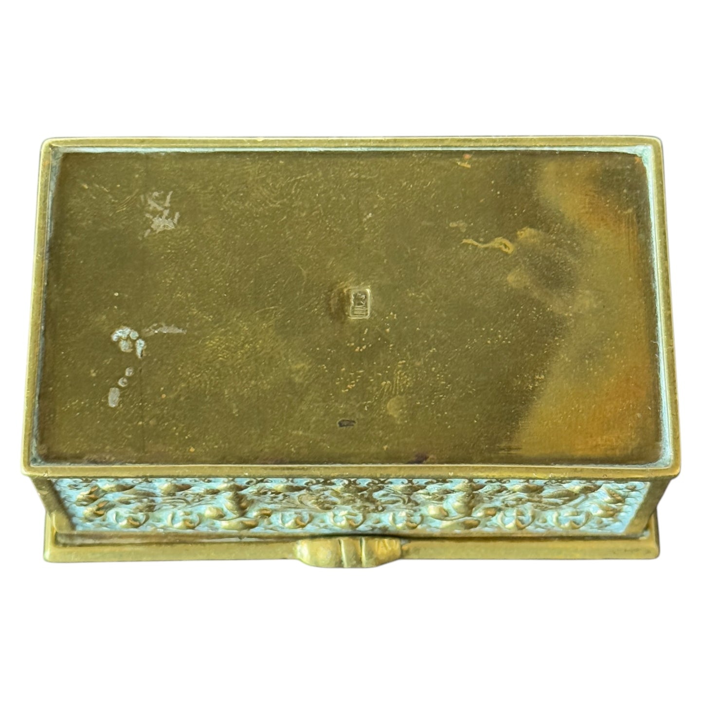 Antique Brass stamped storage box with Cupid scenes