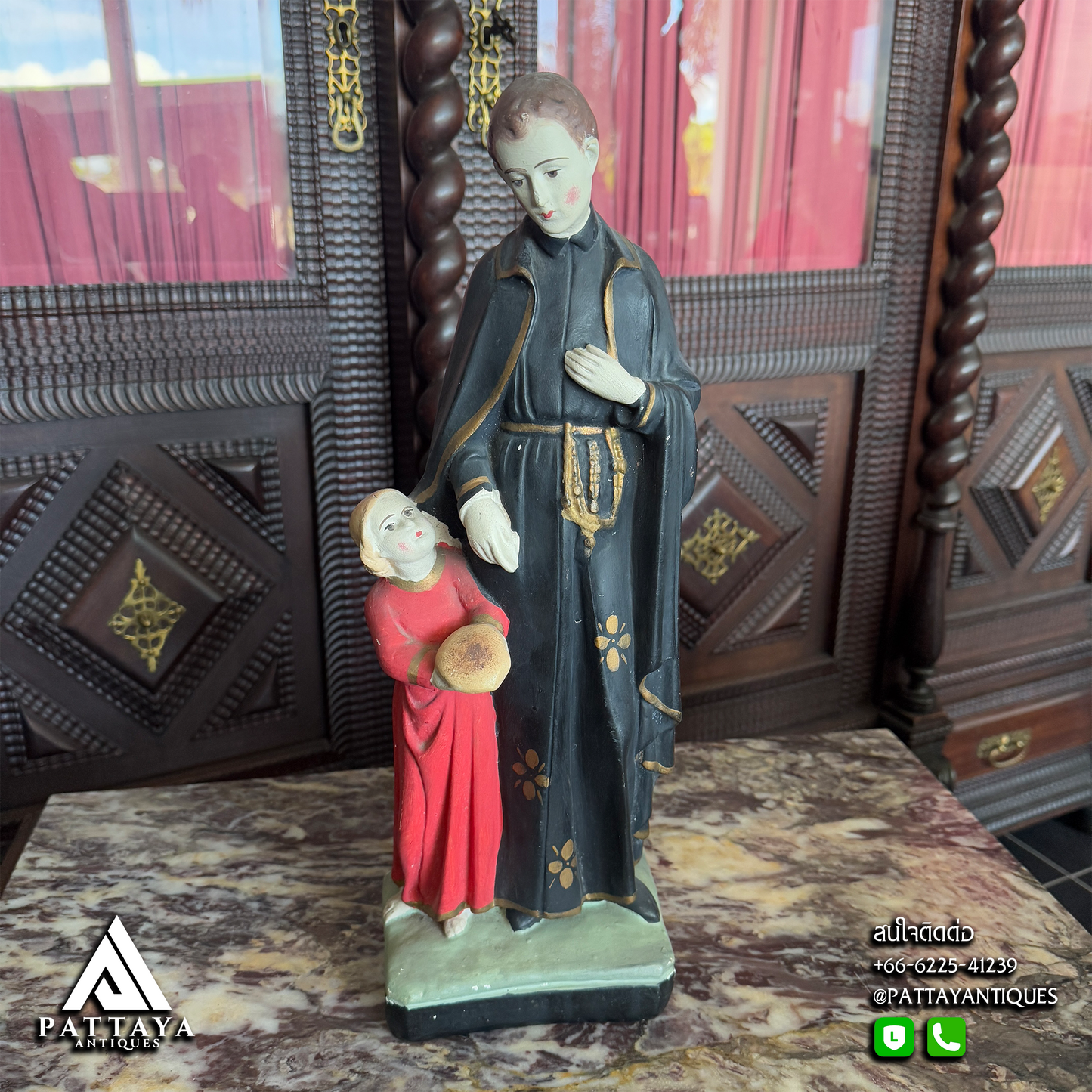 Plaster Statue of St. Gerrard standing next to Child Jesus