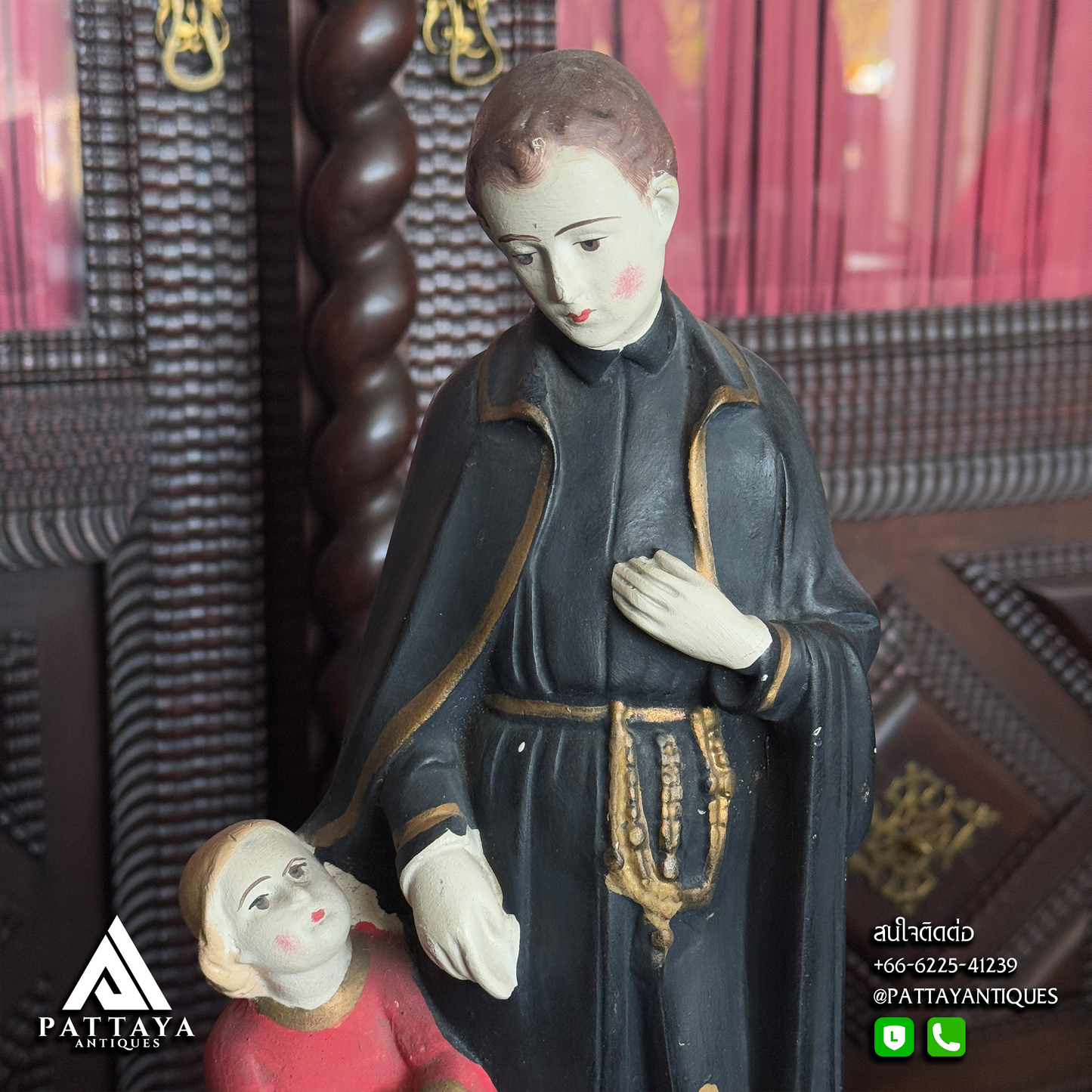 Plaster Statue of St. Gerrard standing next to Child Jesus