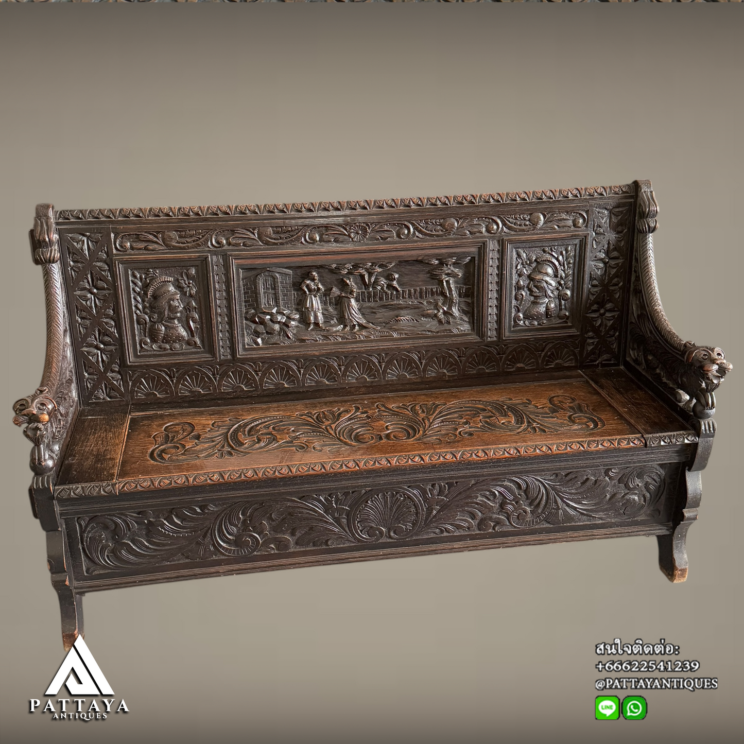 Antique Victorian Oak hall bench