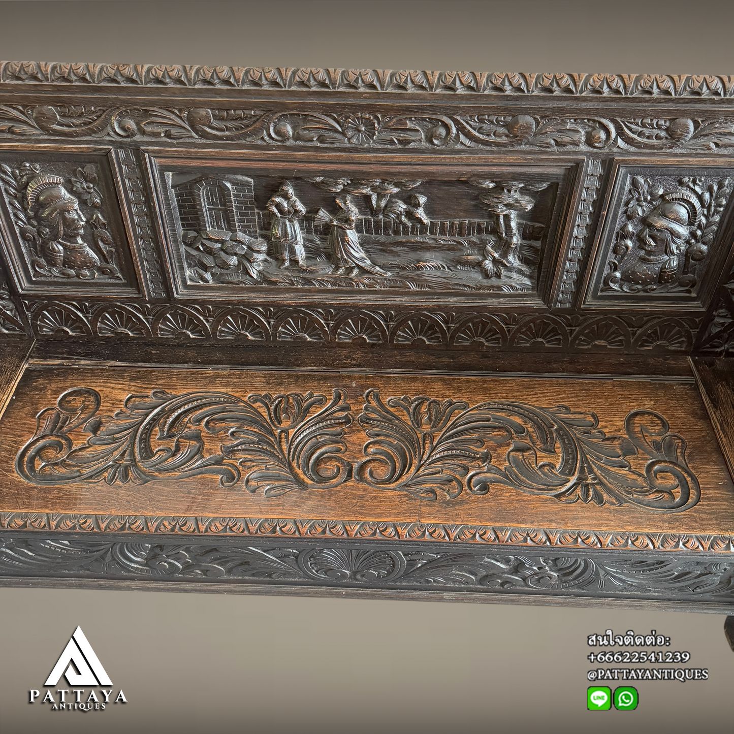 Antique Victorian Oak hall bench