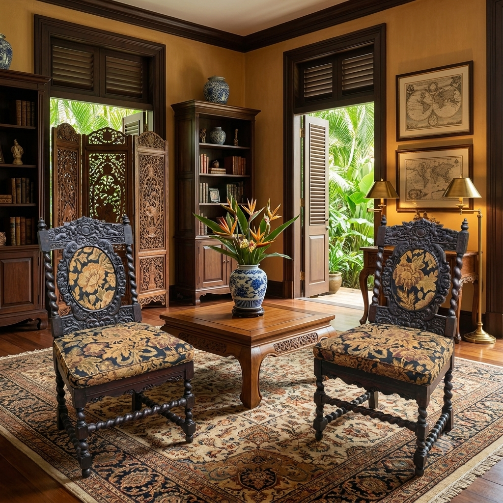 Pair of Colonial Ebonised Chairs
