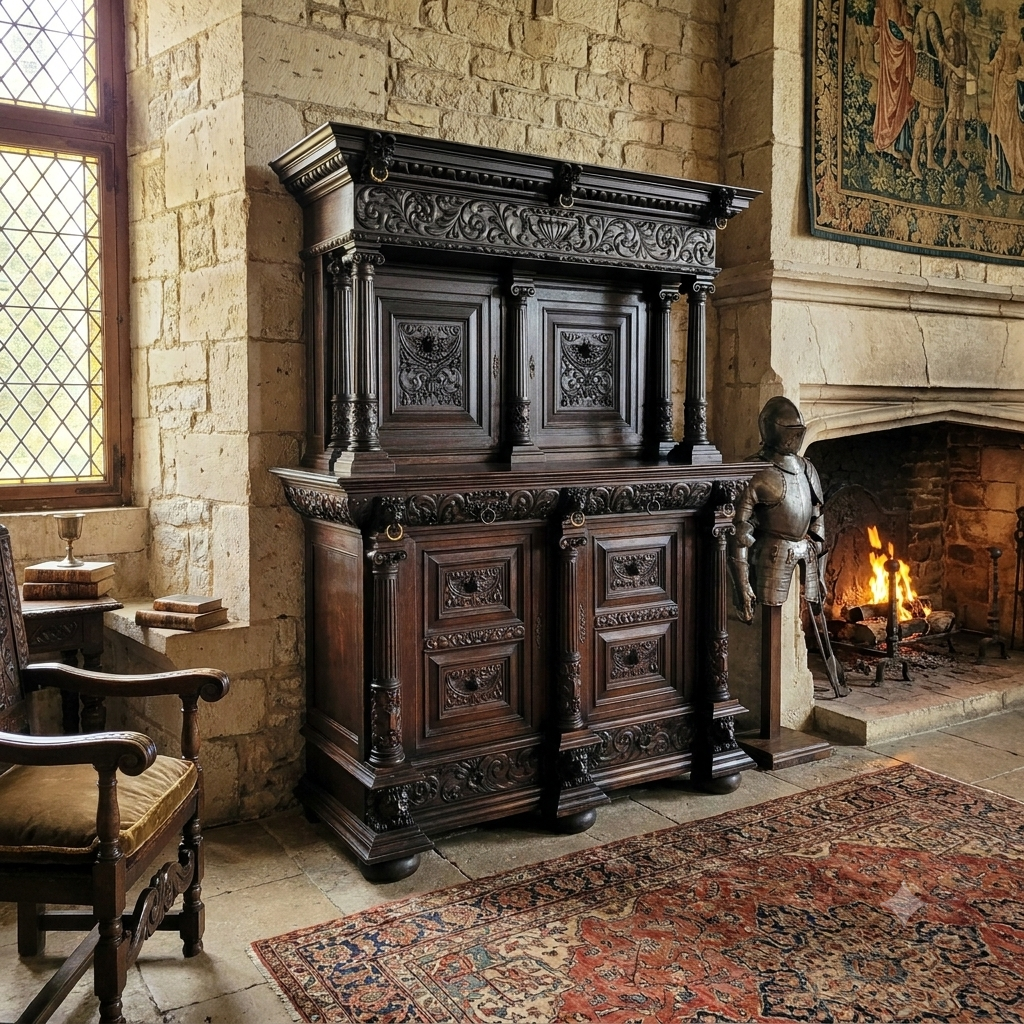 Large 19th Century Neo-Renaissance Column Cabinet