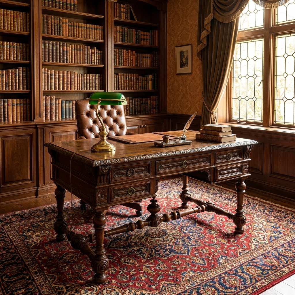 Antique French Carved Oak Writing Desk
