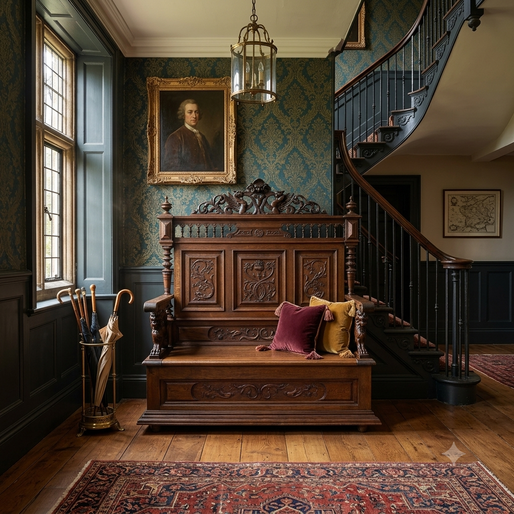 French Renaissance Style Oak Hall-Bench