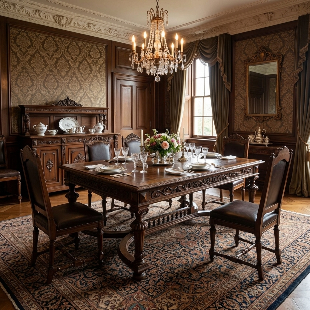 Antique Renaissance Style Oak Dining Table