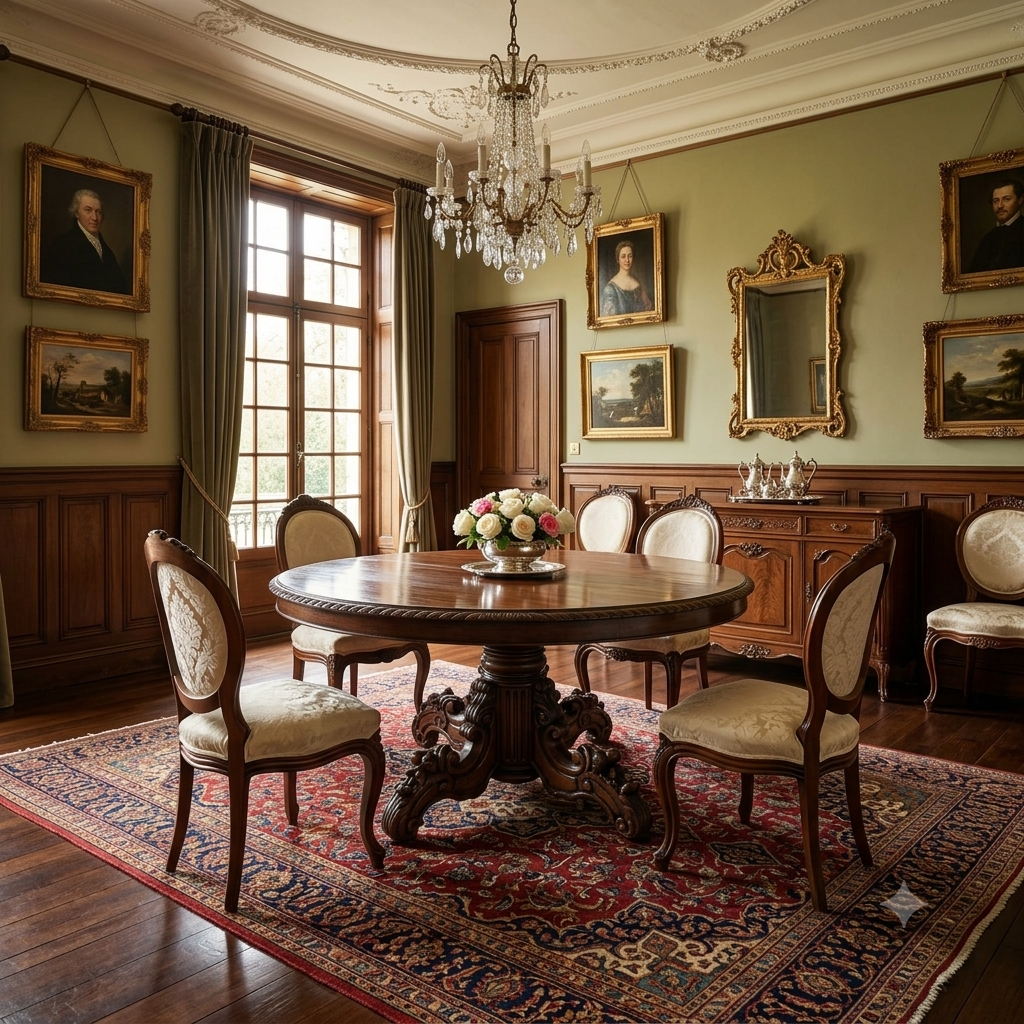 19th Century French Oval Black Forest Style Dining Table