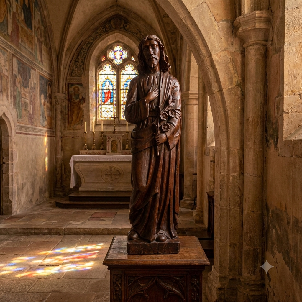 Antique Wood Carved Jesus Statue