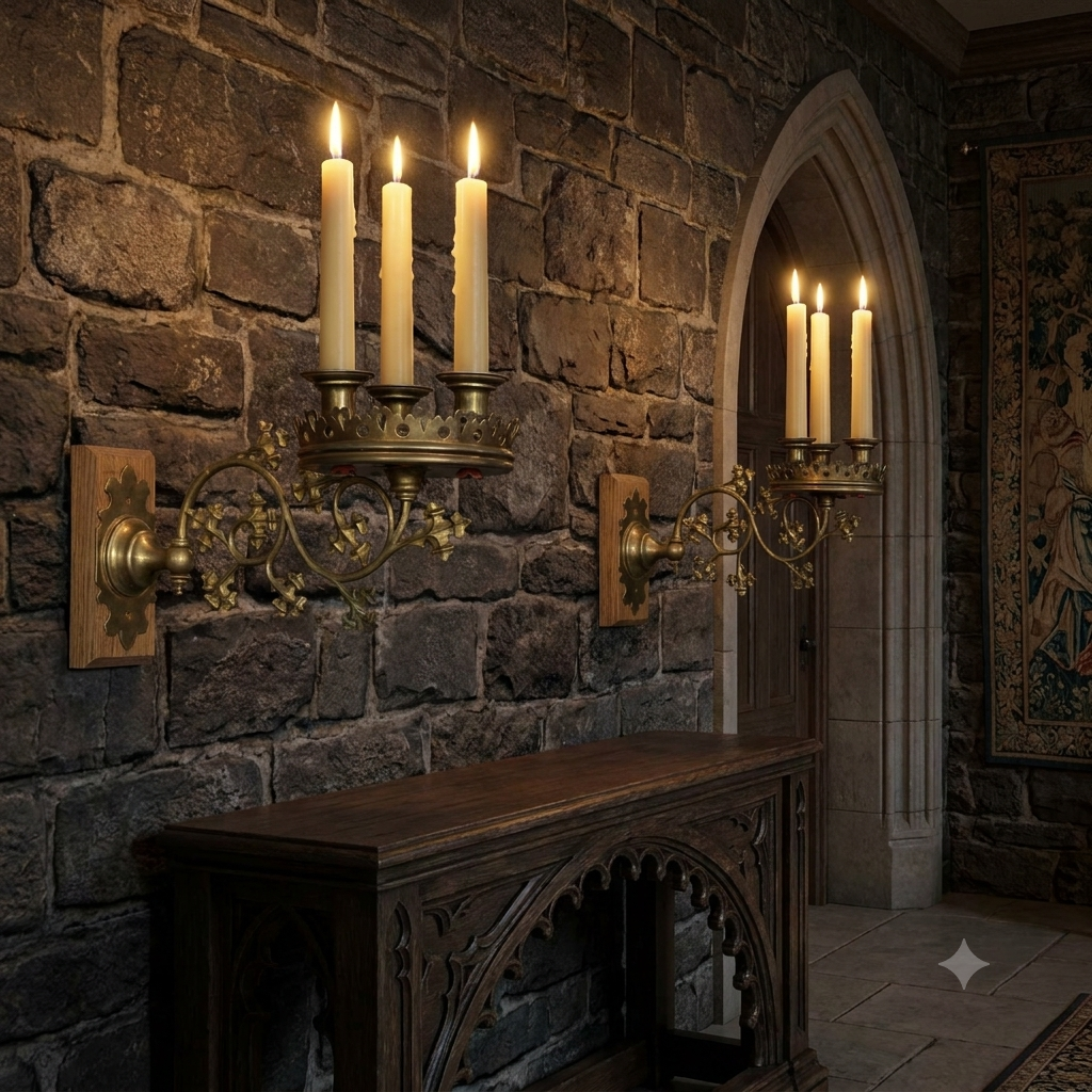Pair of Neo-Gothic Church Wall Candelabras