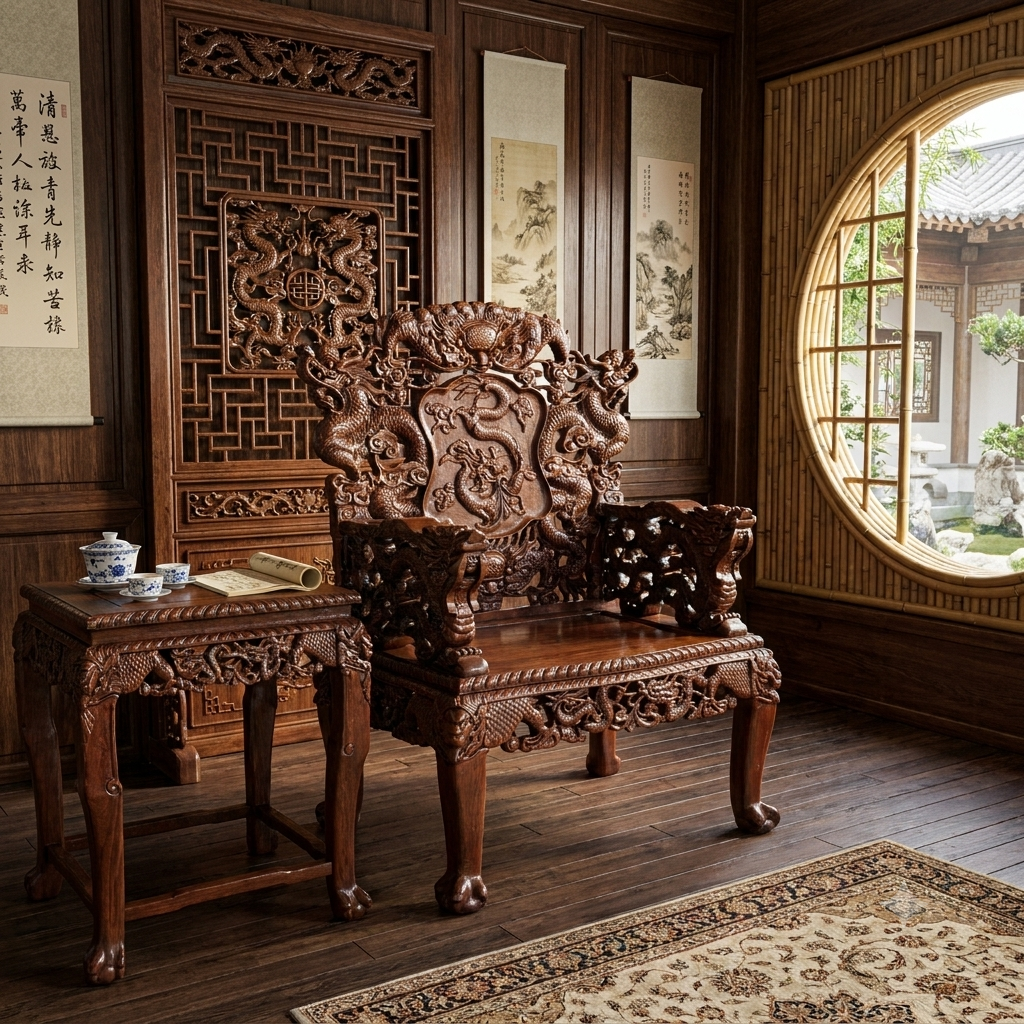 Chinese Wood Carved Throne Chair