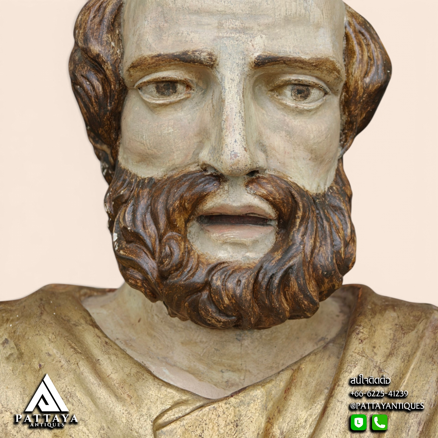 18th Century Polychrome Wood Reliquary Bust Representing Saint Peter