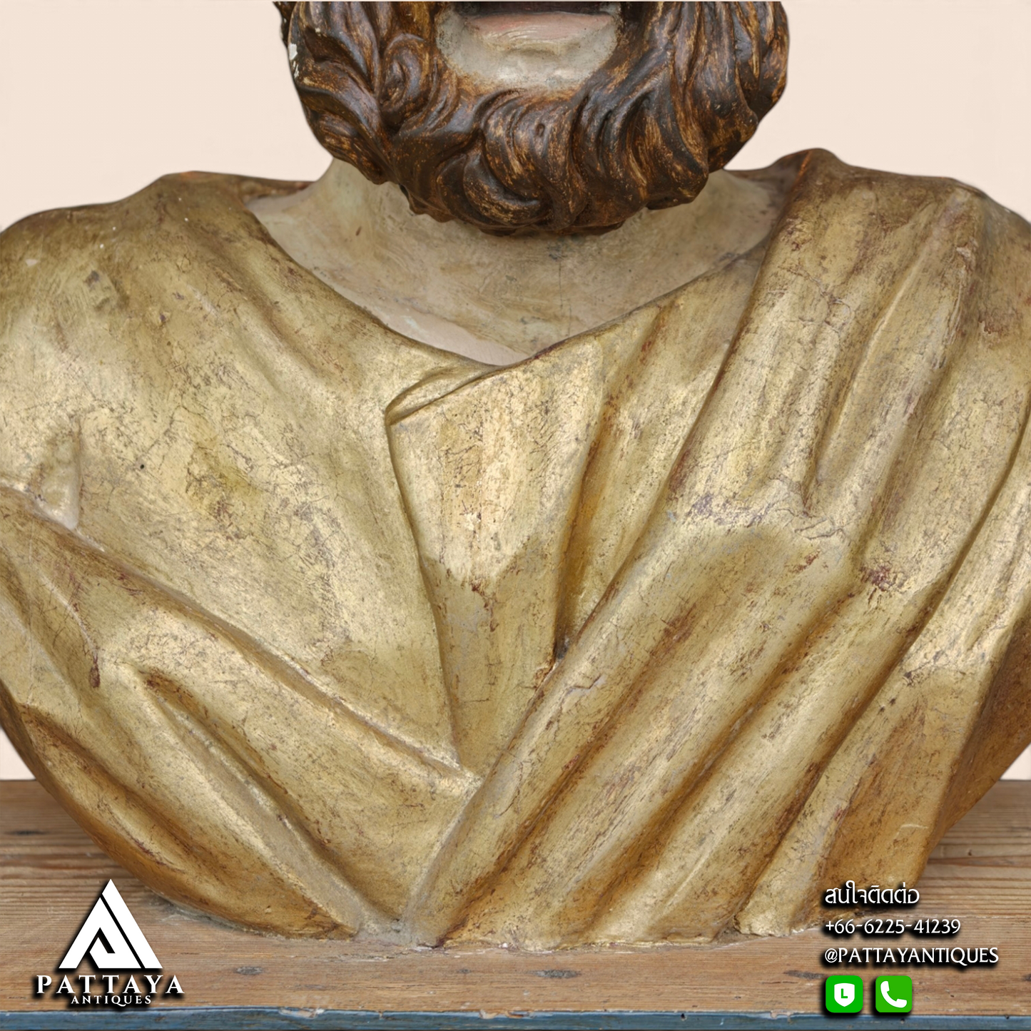 18th Century Polychrome Wood Reliquary Bust Representing Saint Peter