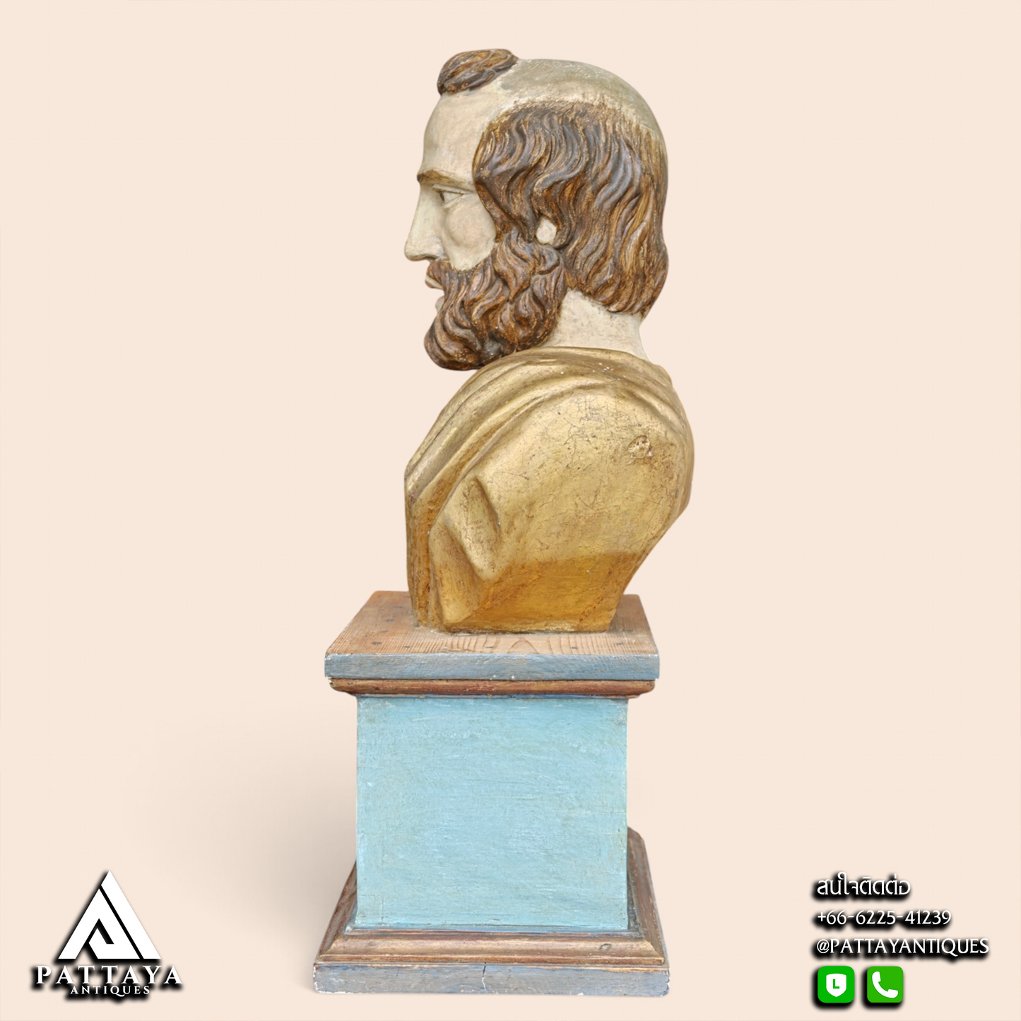 18th Century Polychrome Wood Reliquary Bust Representing Saint Peter
