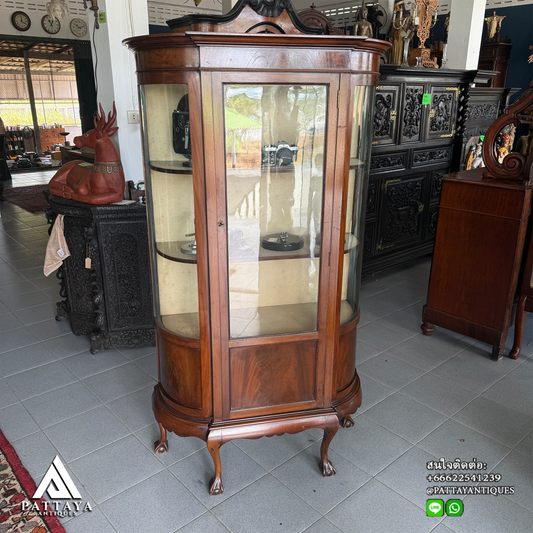 Antique English Mahogany curved display cabinet
